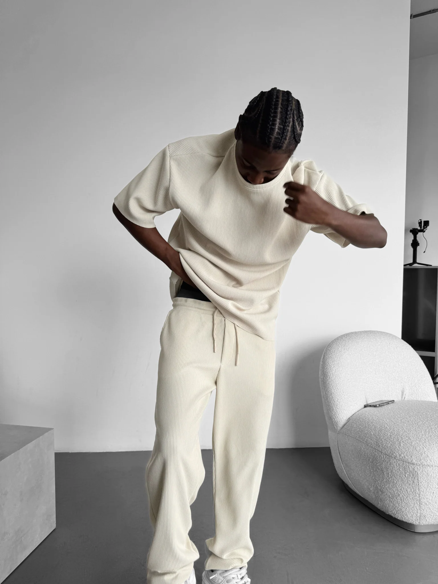 Loose Fit Cord Pant - Beige - Image 4