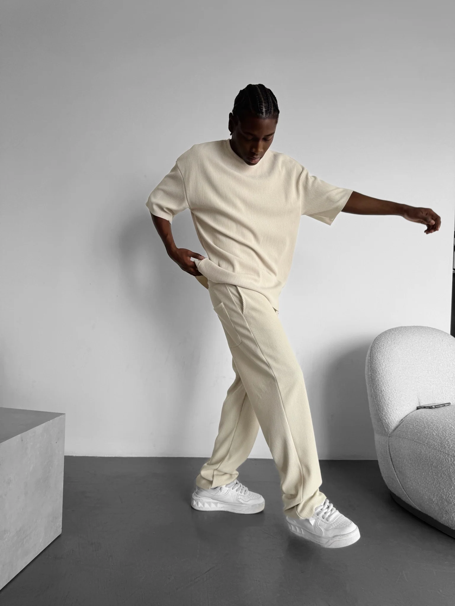 Loose Fit Cord Pant - Beige - Image 5