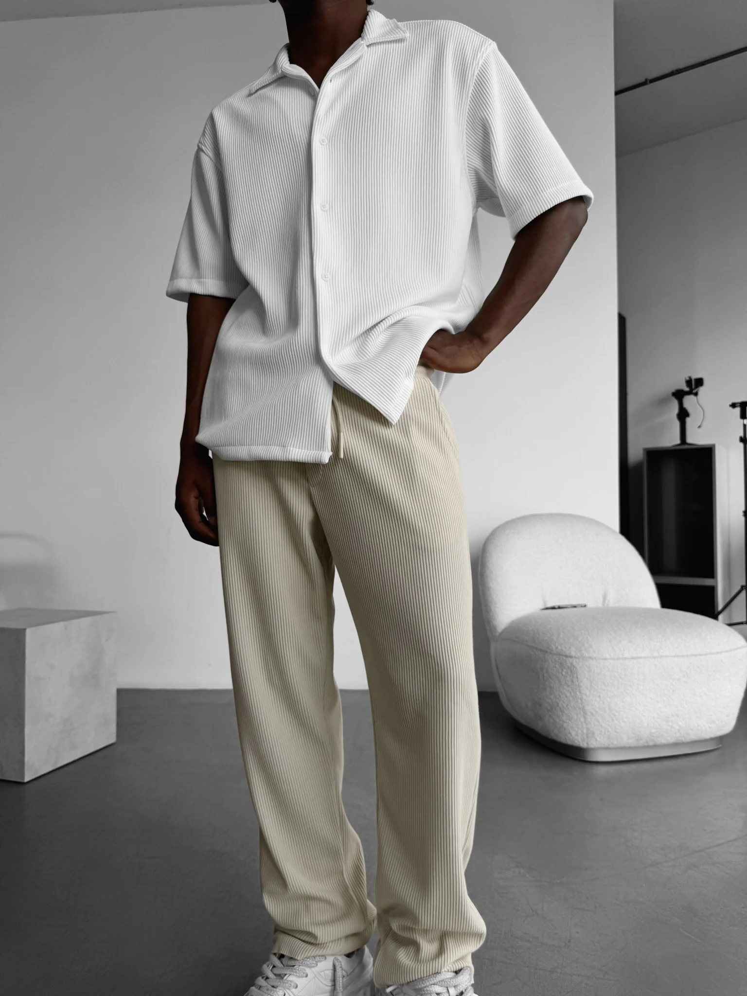 Loose Fit Cord Pant - Beige - Image 6