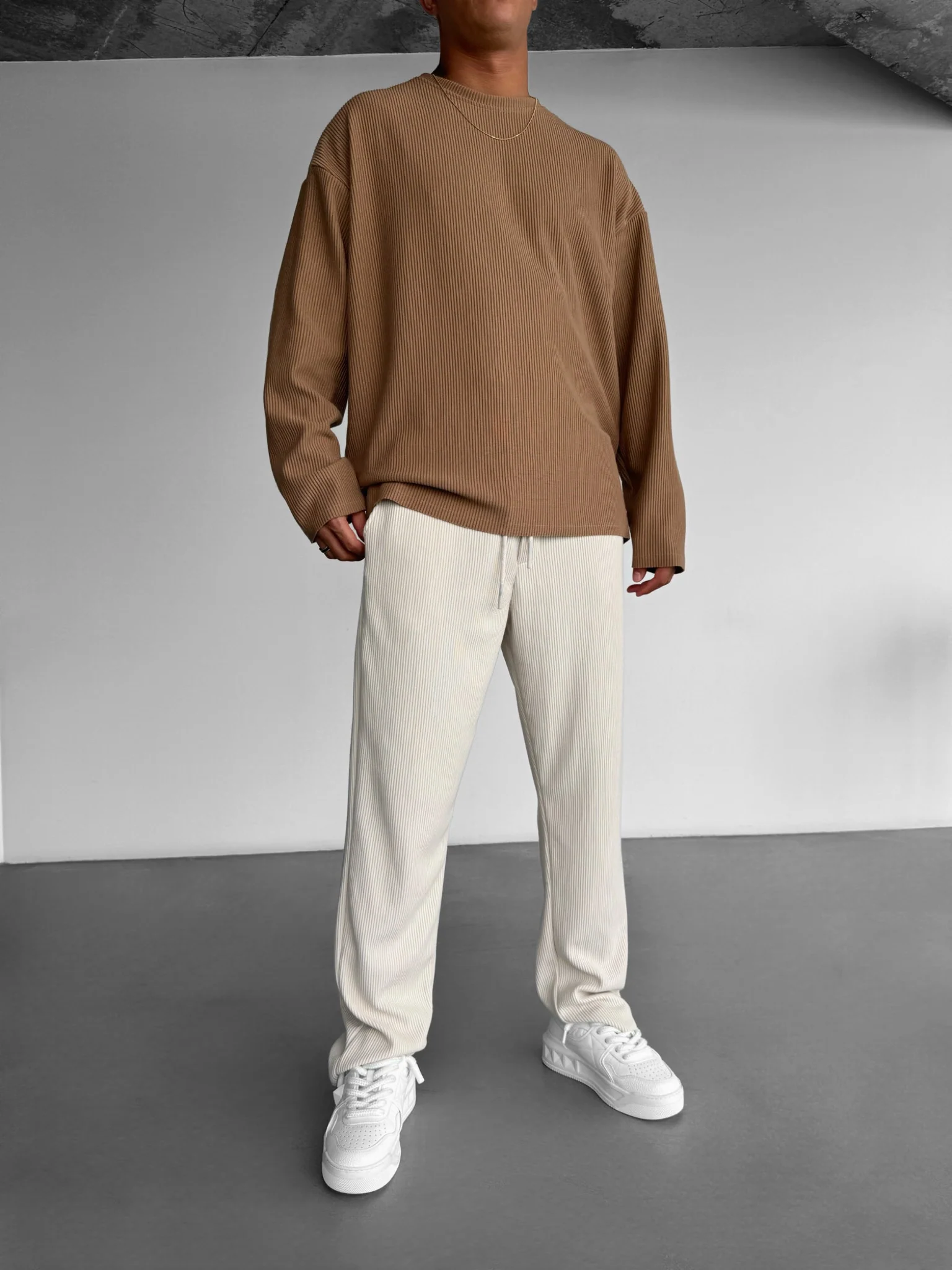 Loose Fit Cord Pant - Beige - Image 7