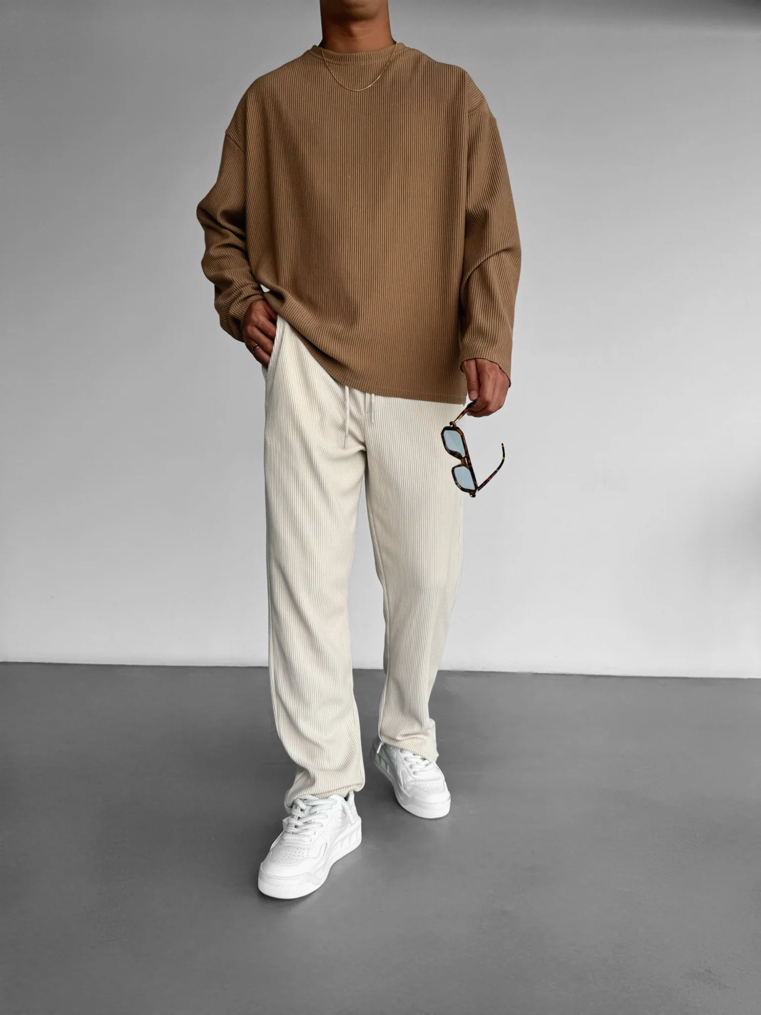 Loose Fit Cord Pant - Beige - Image 8
