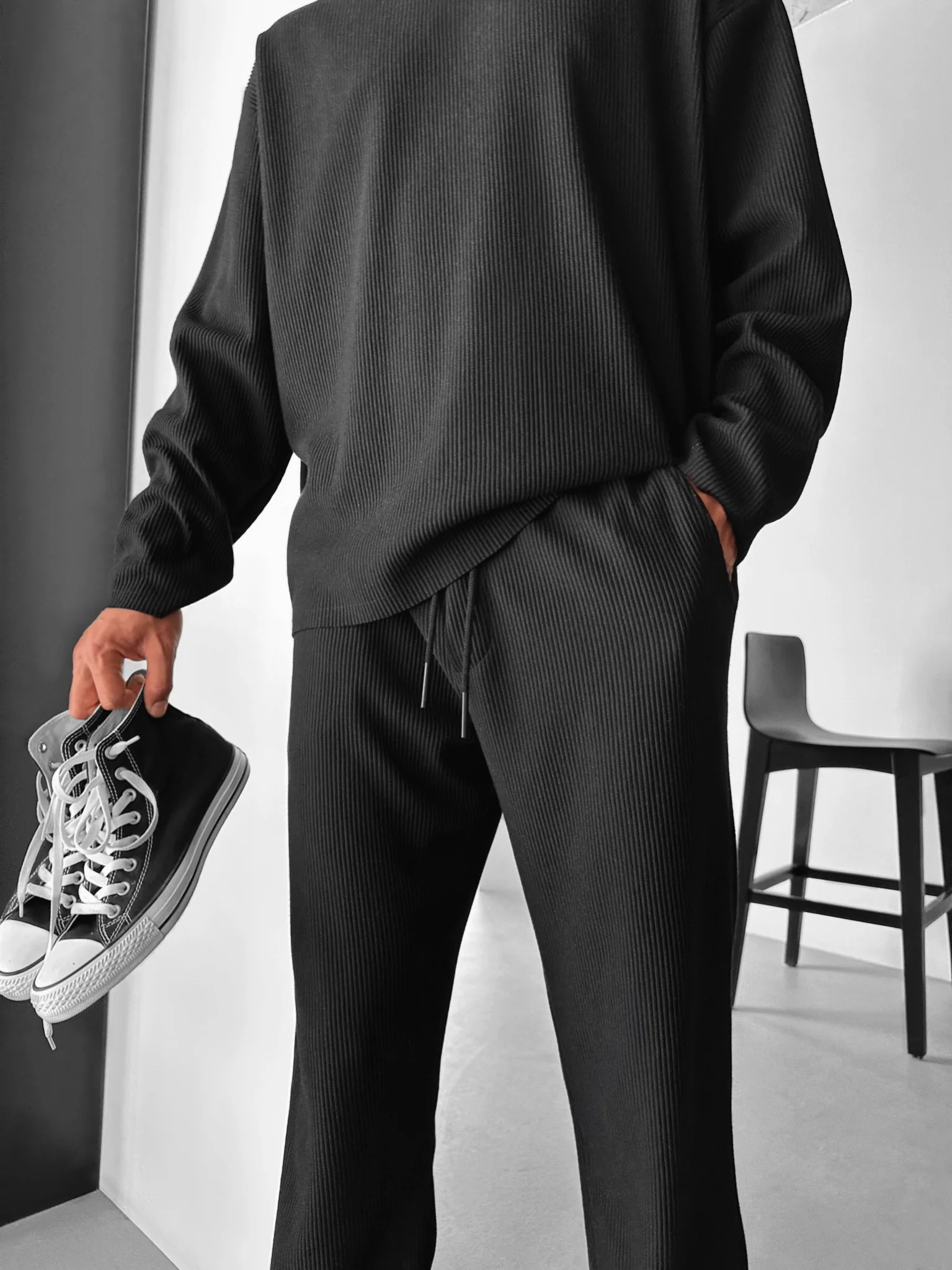 Loose Fit Cord Pant - Black - Image 4