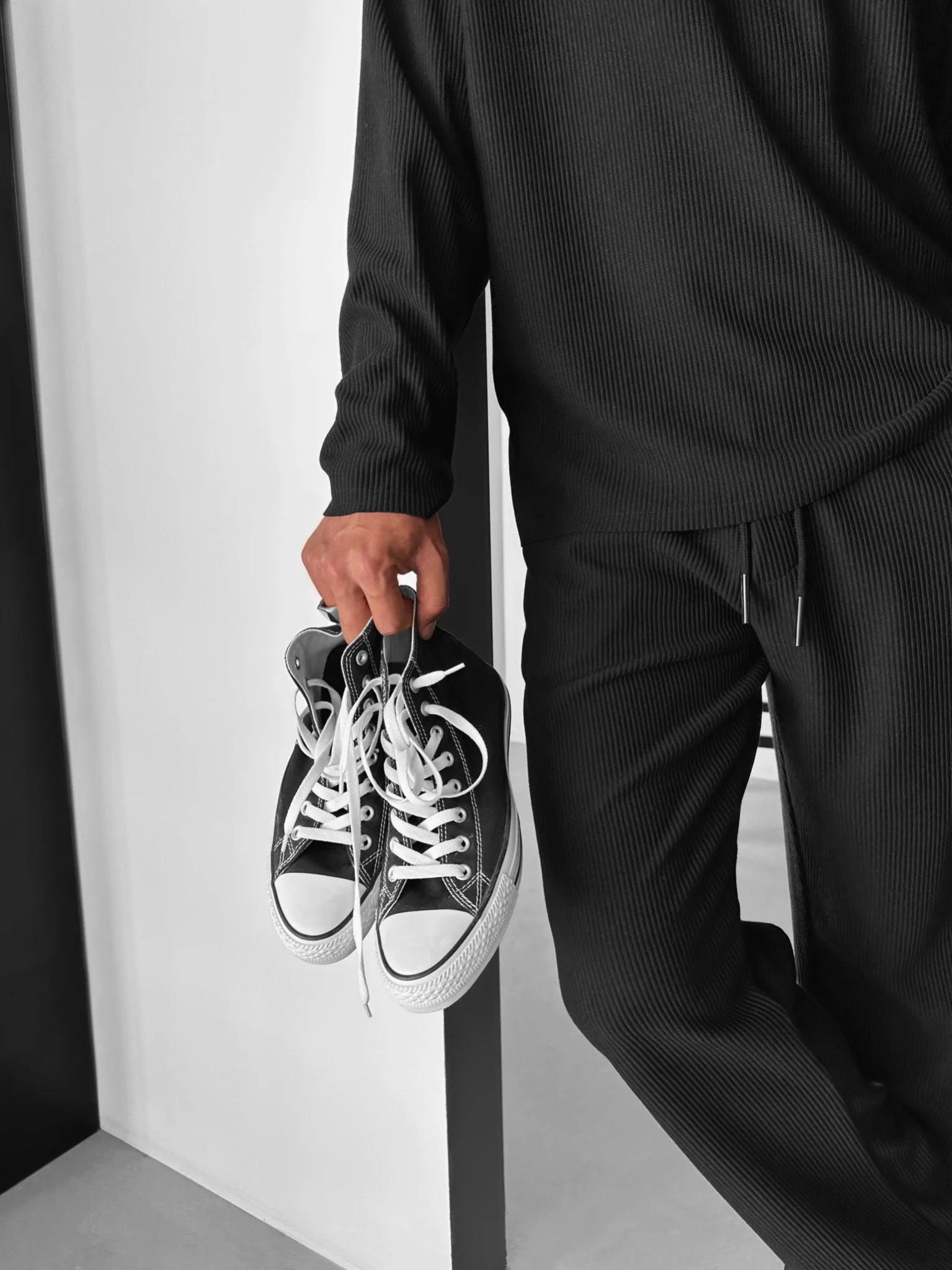 Loose Fit Cord Pant - Black - Image 5