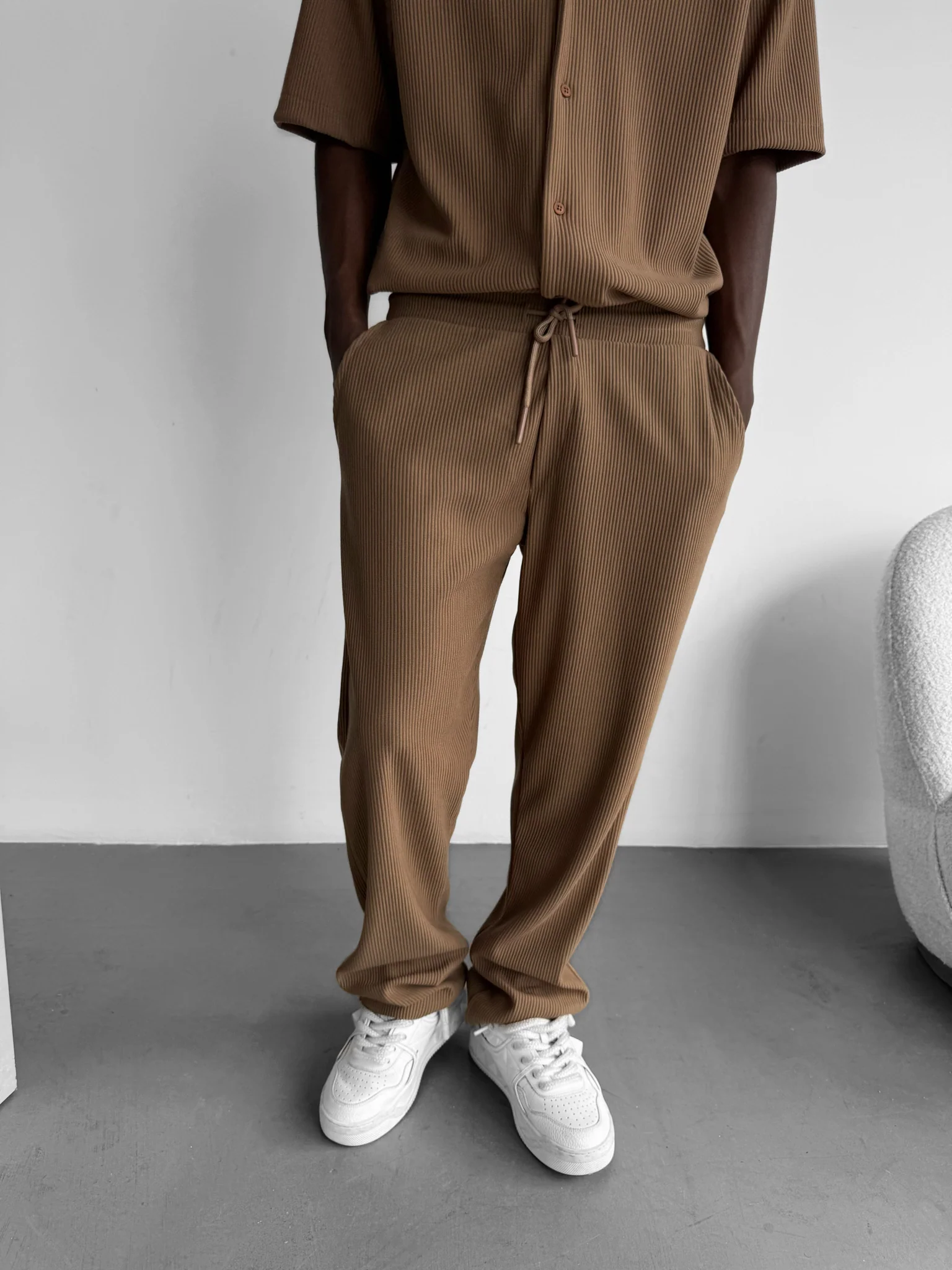 Loose Fit Cord Pant - Brown - Image 3