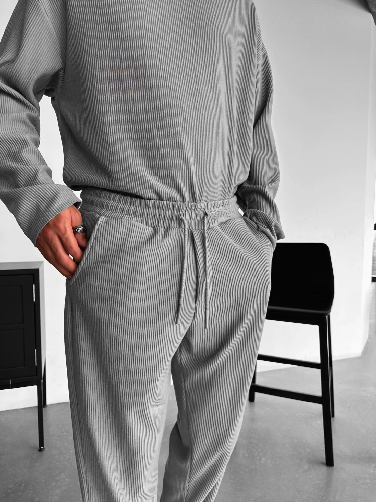 Loose Fit Cord Pant - Grey - Image 4