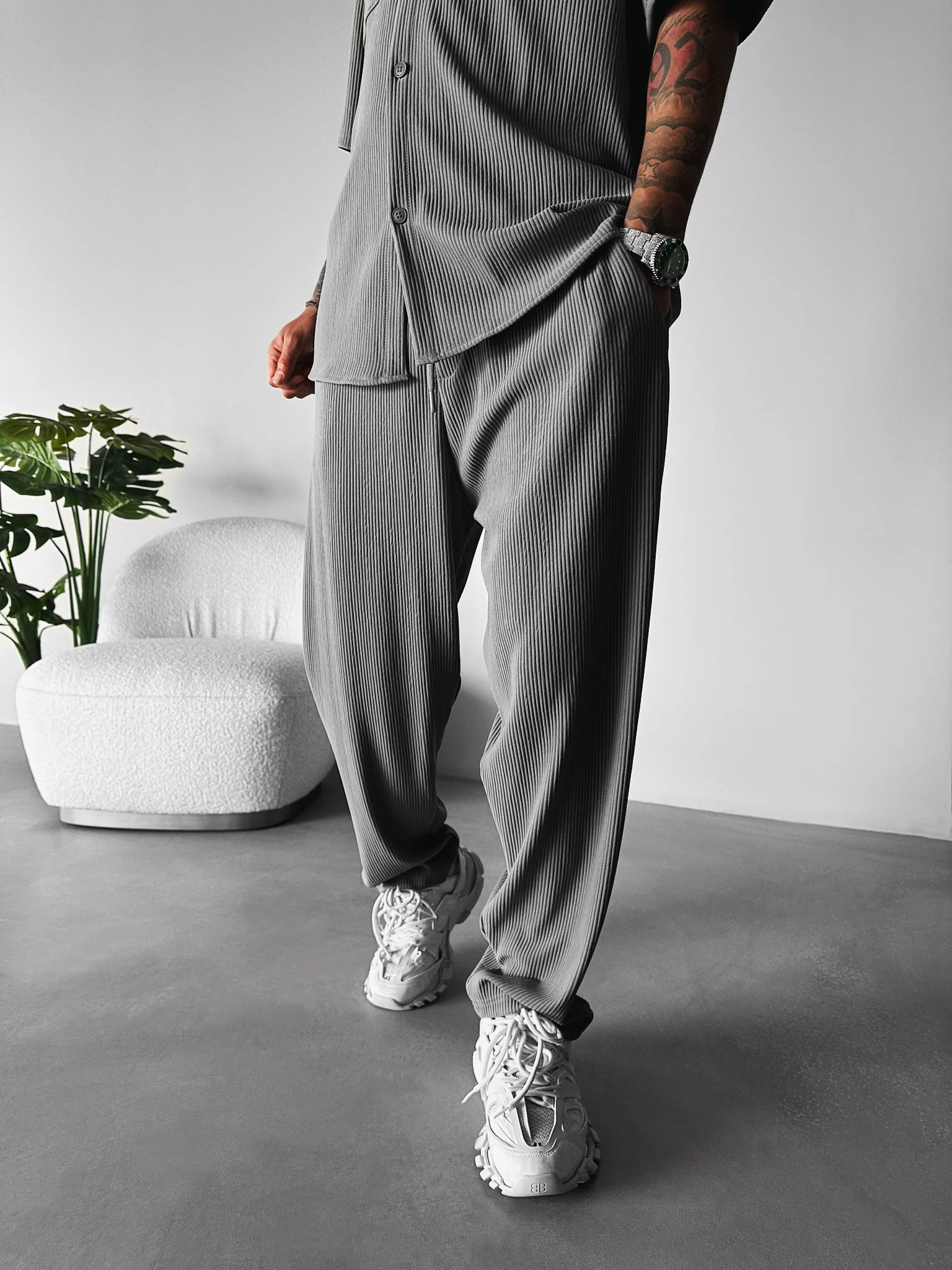 Loose Fit Cord Pant - Grey - Image 6