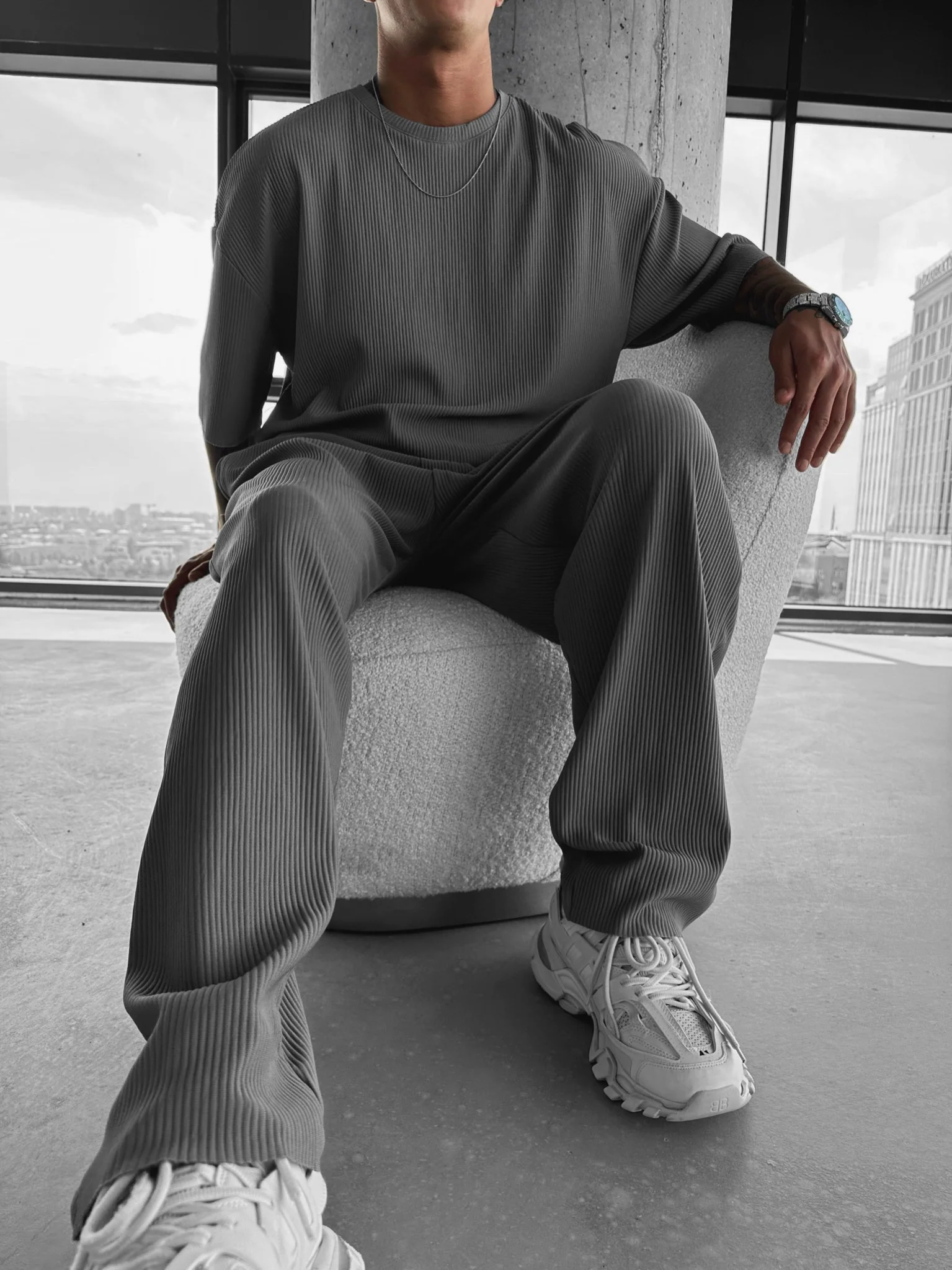 Loose Fit Cord Pant - Grey - Image 8