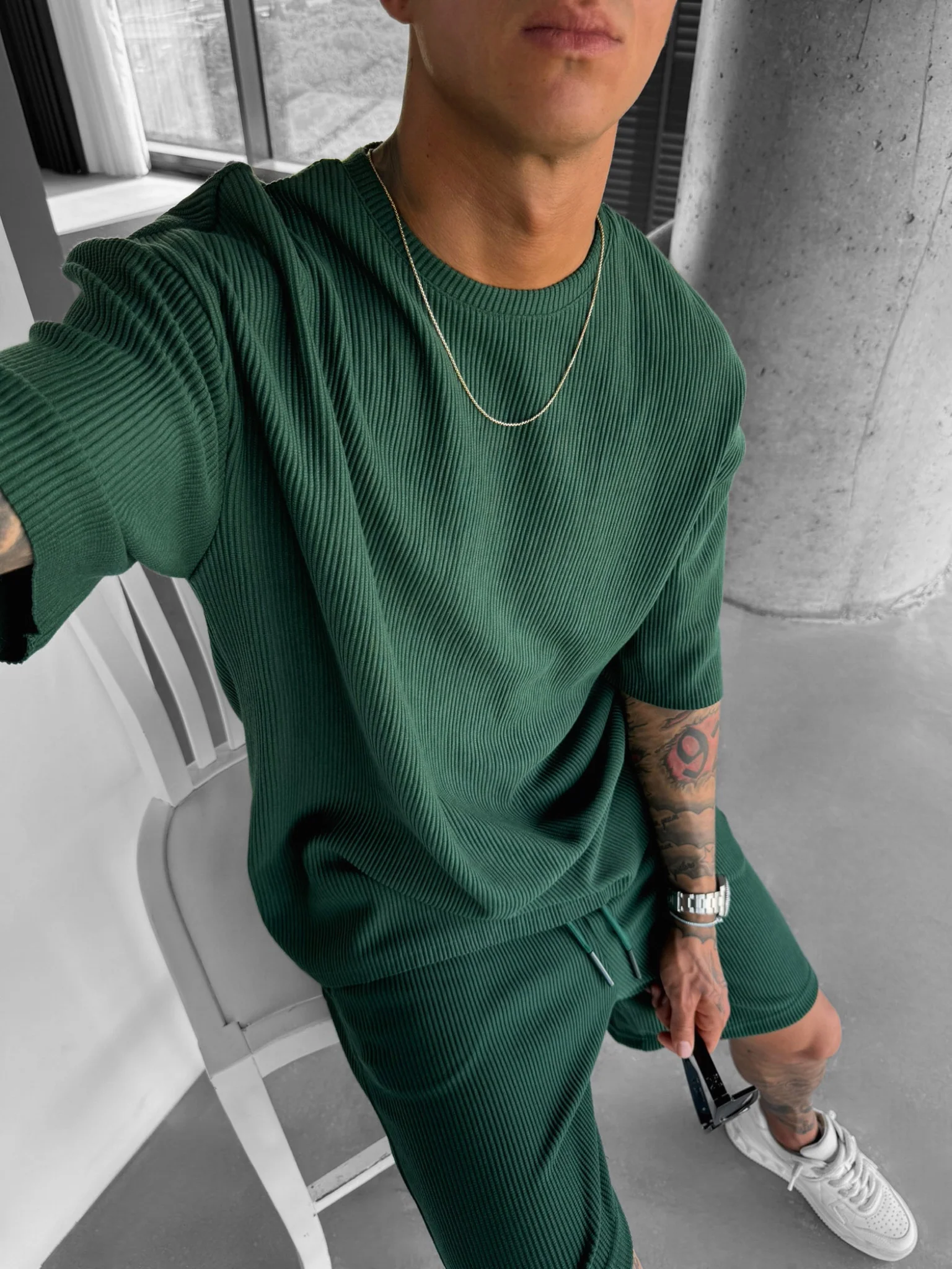 Loose Fit Cord Shorts - Green - Image 7