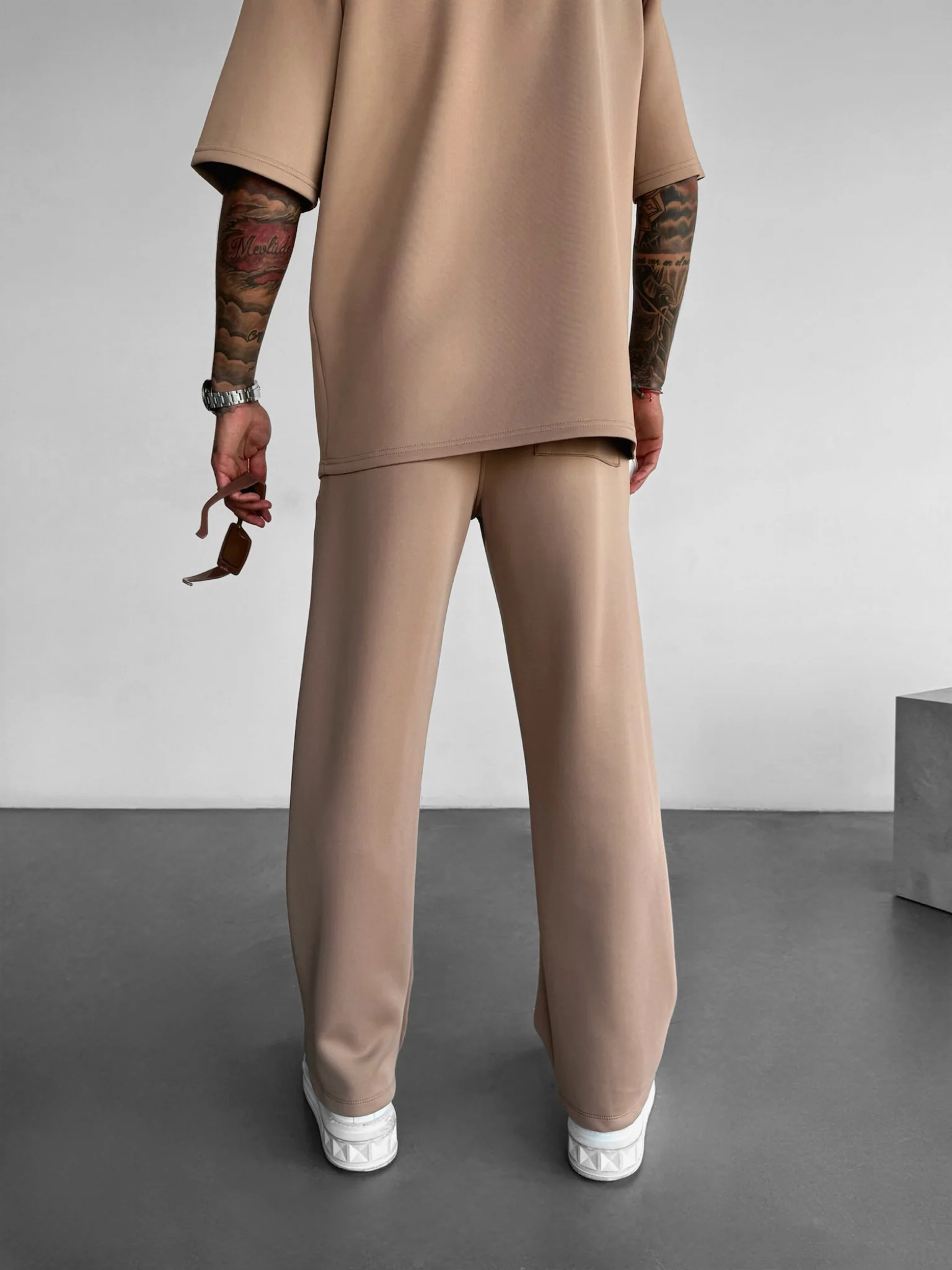 Loose Fit Diver Fabric Trousers - Beige - Image 3