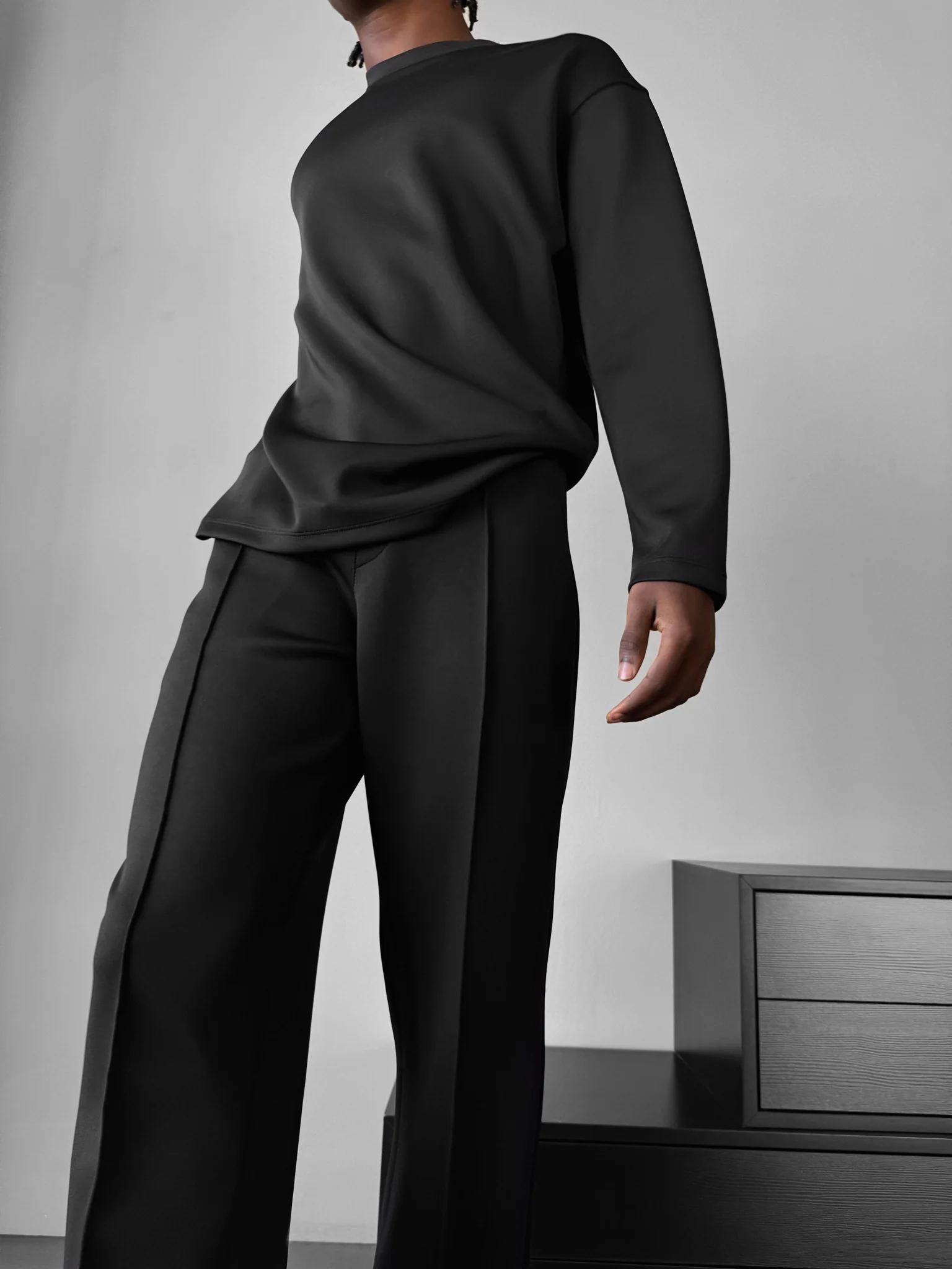 Loose Fit Diver Fabric Trousers - Black - Image 5