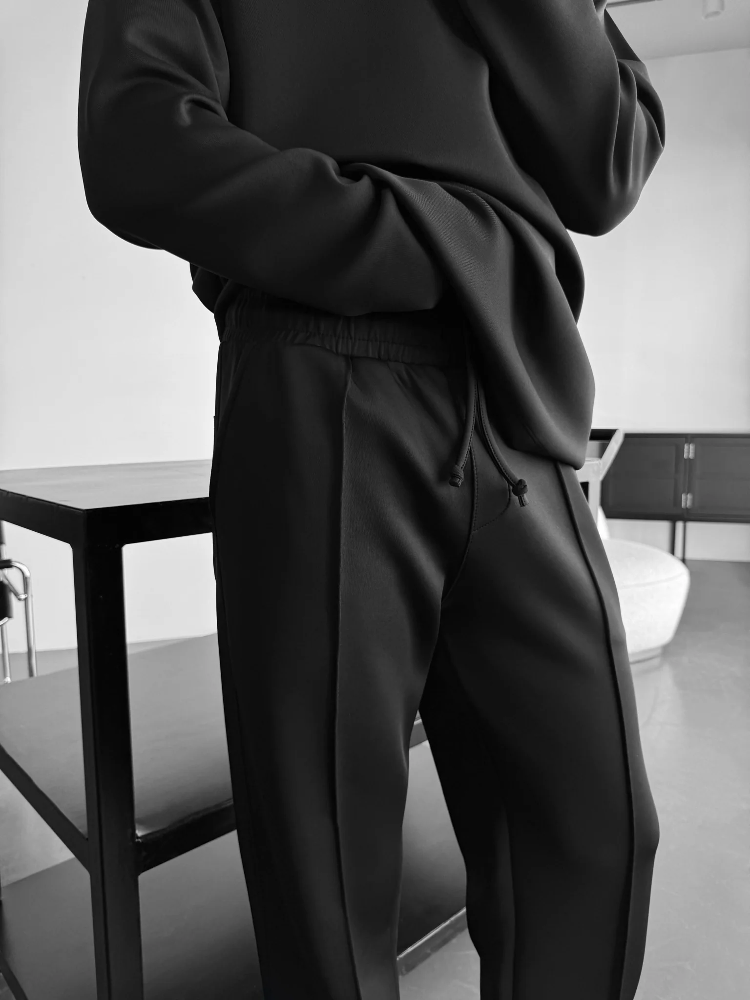 Loose Fit Diver Fabric Trousers - Black - Image 6