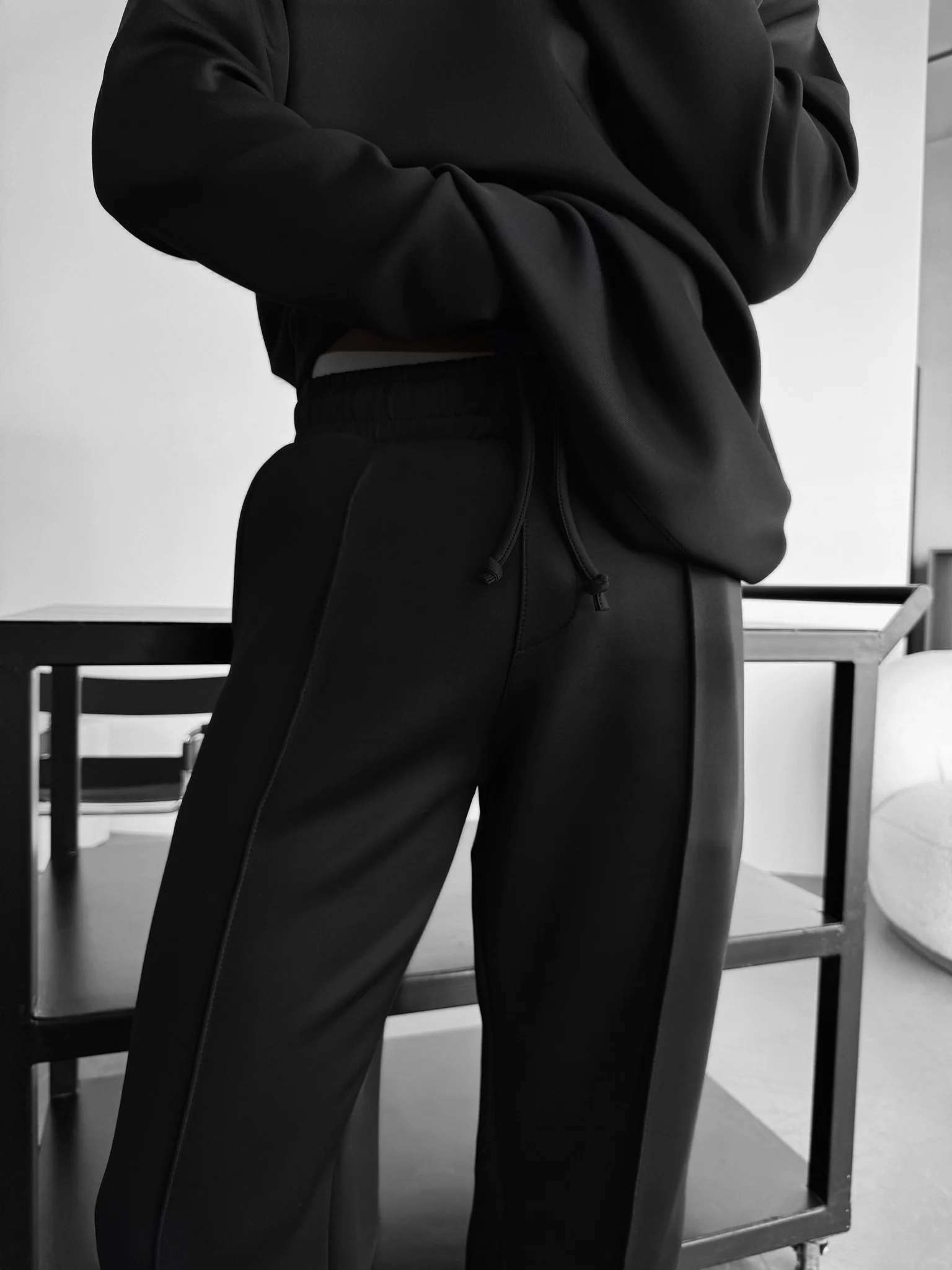 Loose Fit Diver Fabric Trousers - Black - Image 7