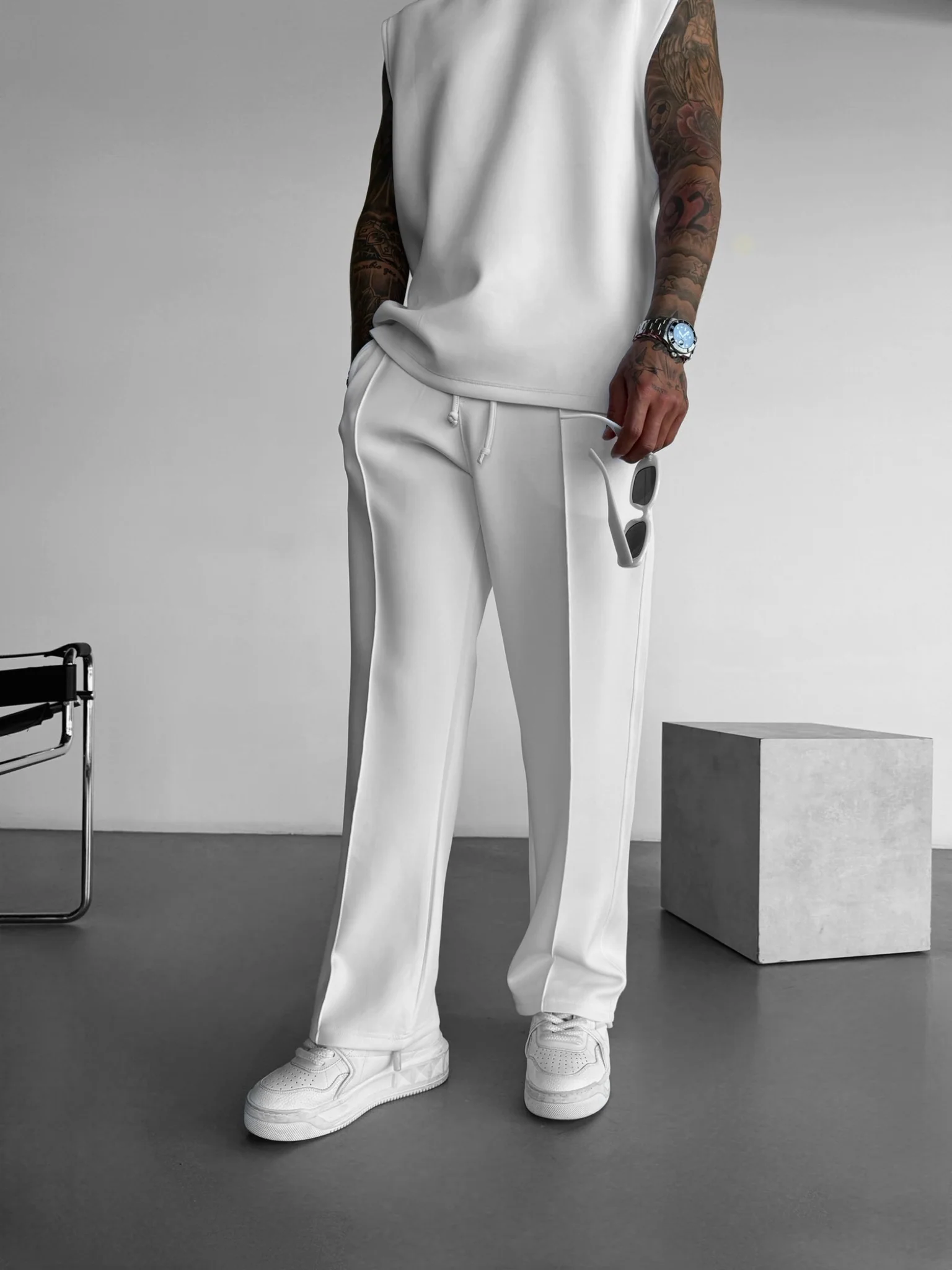 Loose Fit Diver Fabric Trousers - White - Image 3