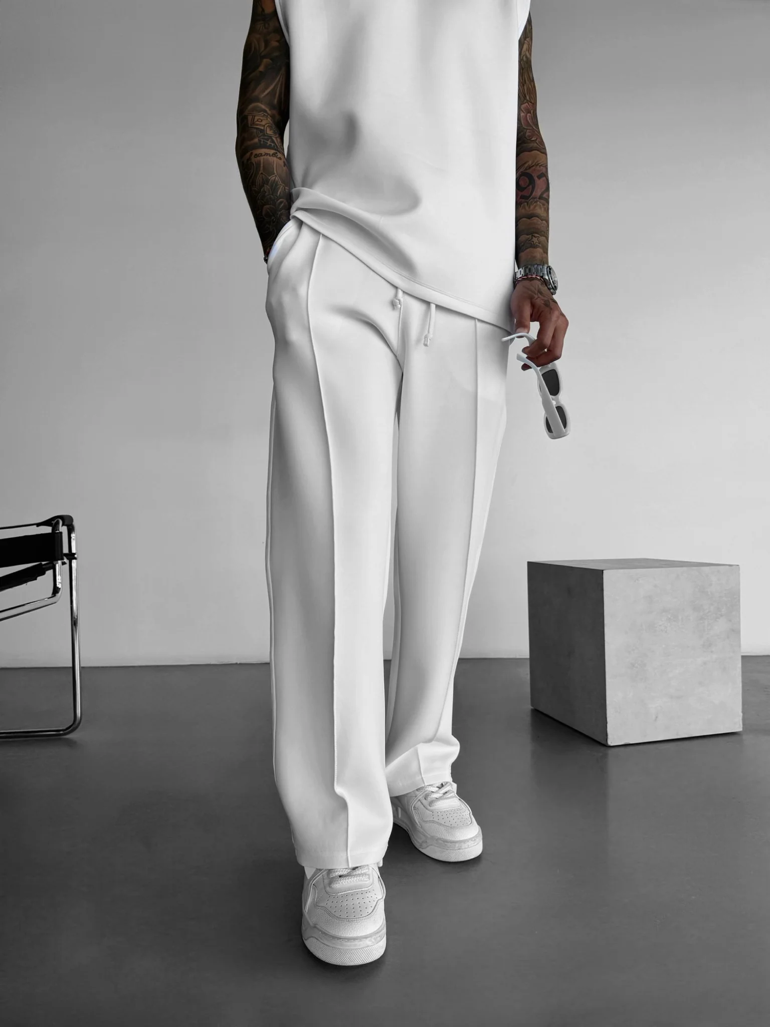 Loose Fit Diver Fabric Trousers - White - Image 4