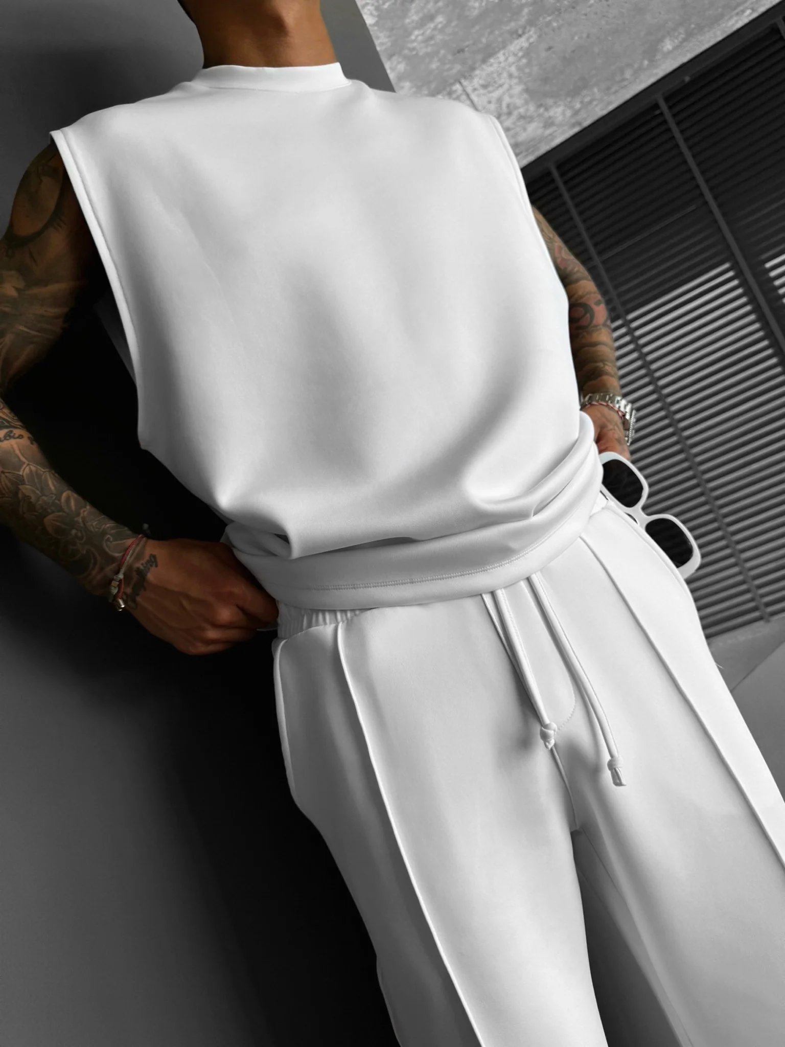 Loose Fit Diver Fabric Trousers - White - Image 7