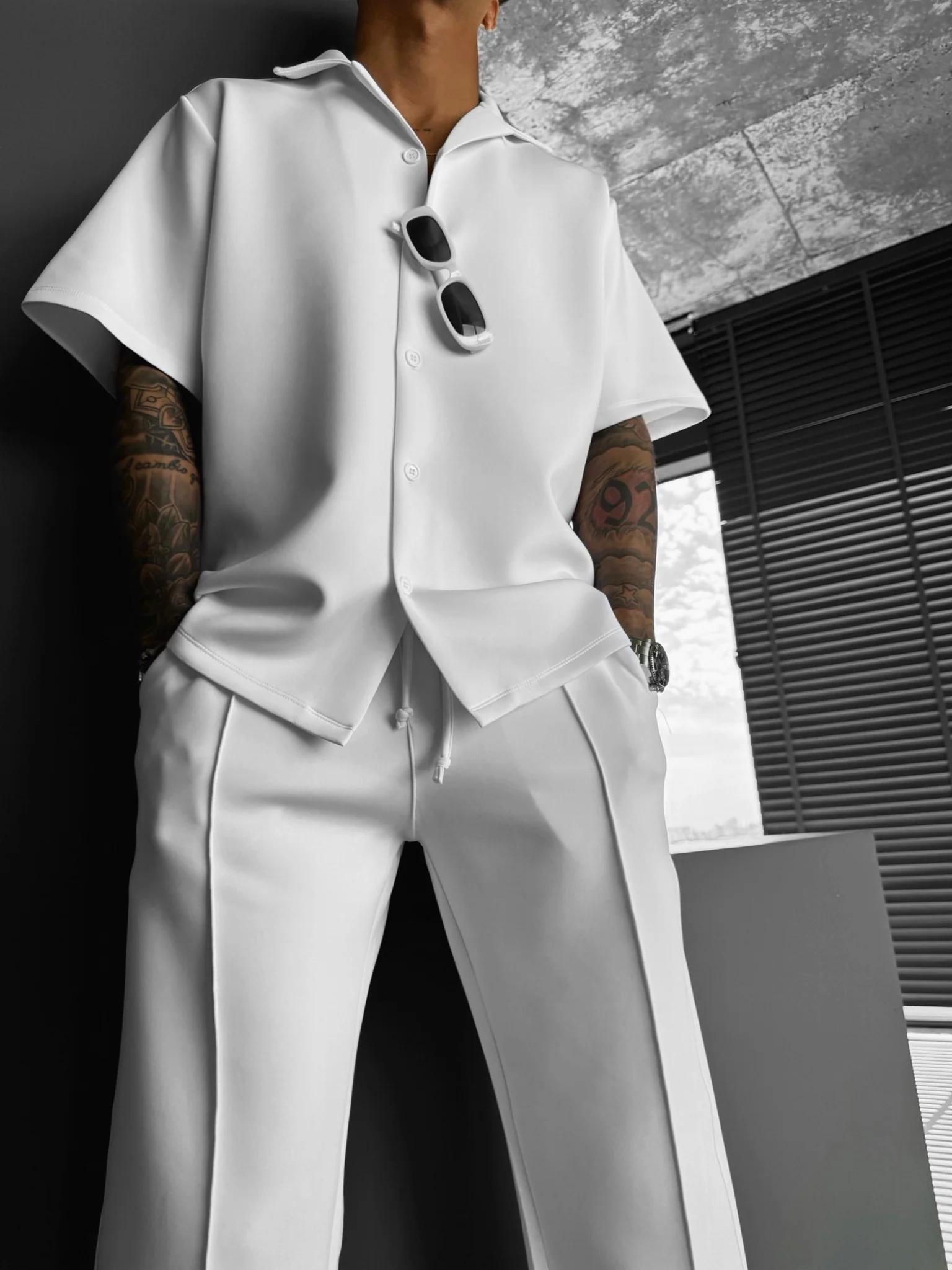 Loose Fit Diver Fabric Trousers - White - Image 9