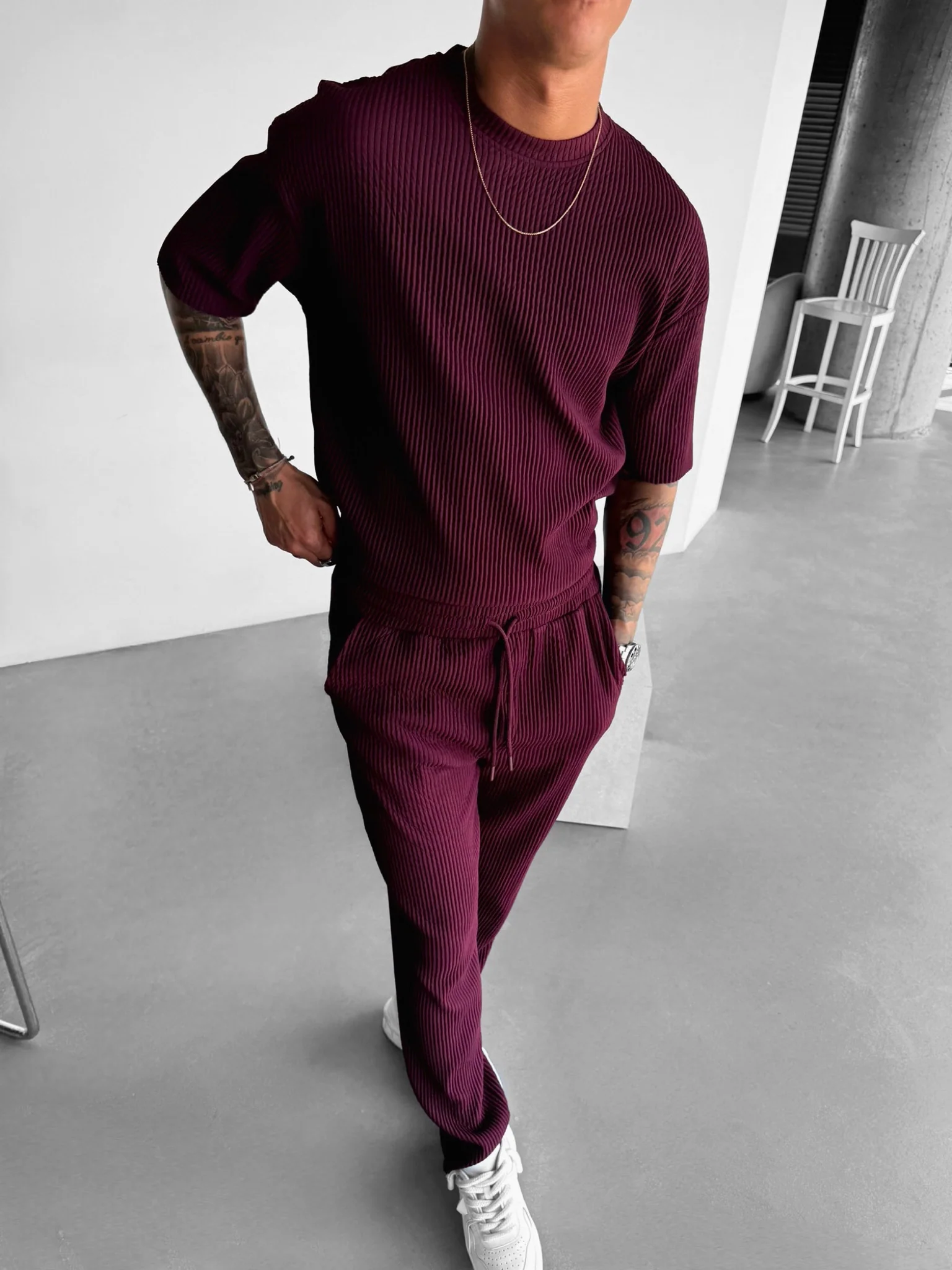 Loose Fit Ribbed Trousers - Port Royale - Image 3