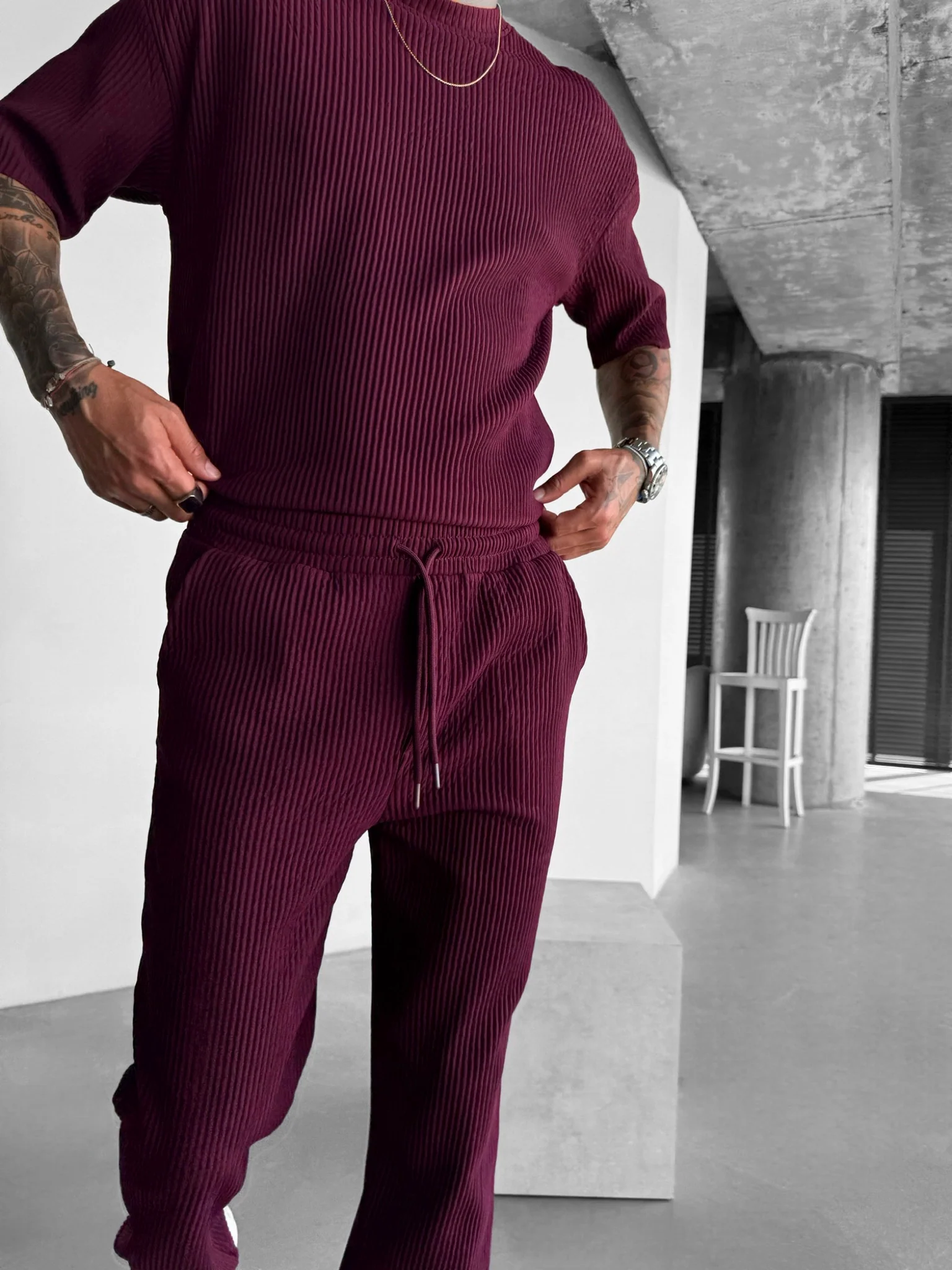 Loose Fit Ribbed Trousers - Port Royale - Image 4