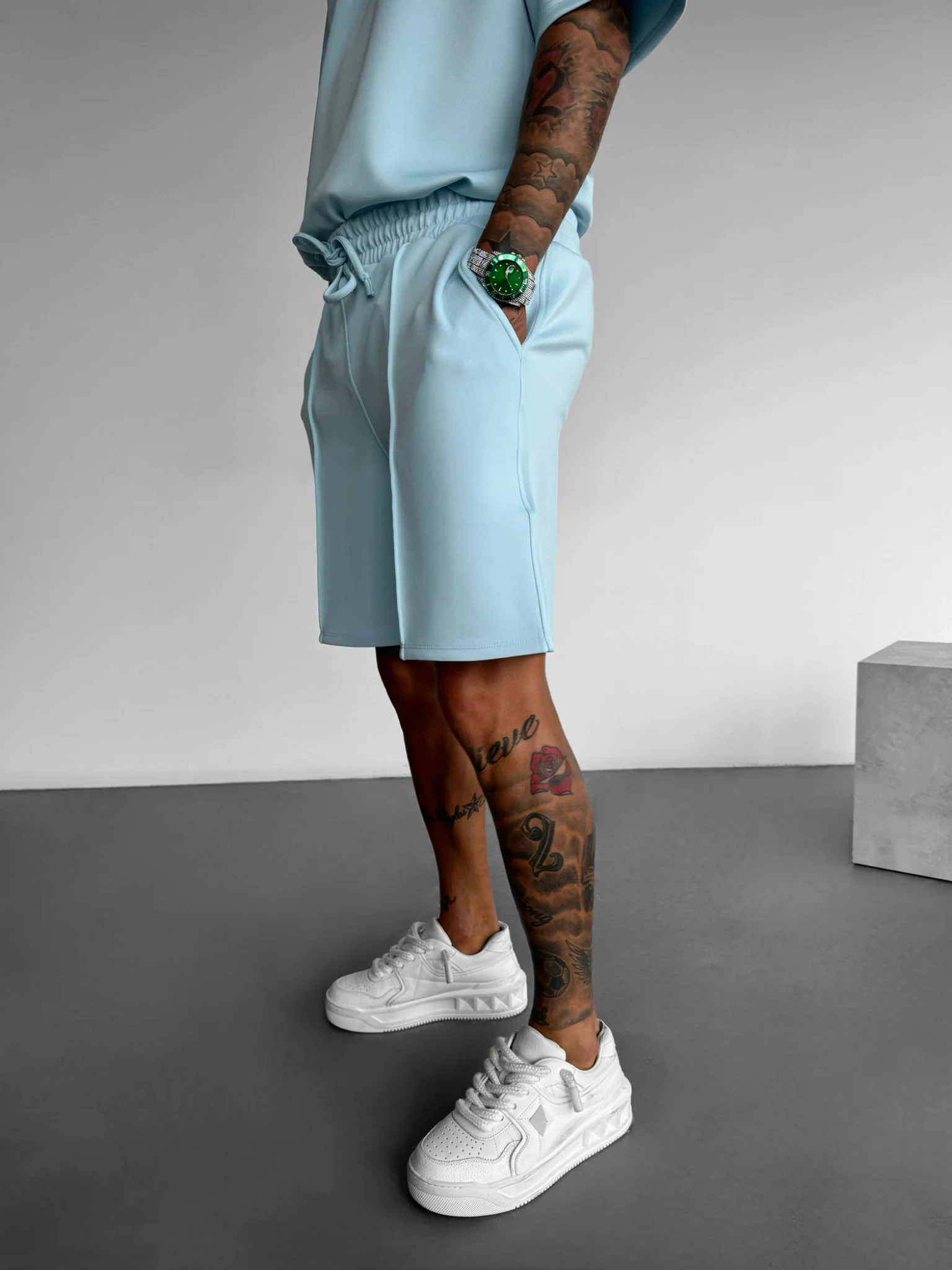 Loose Fit Seam Diver Shorts  - Babyblue - Image 3