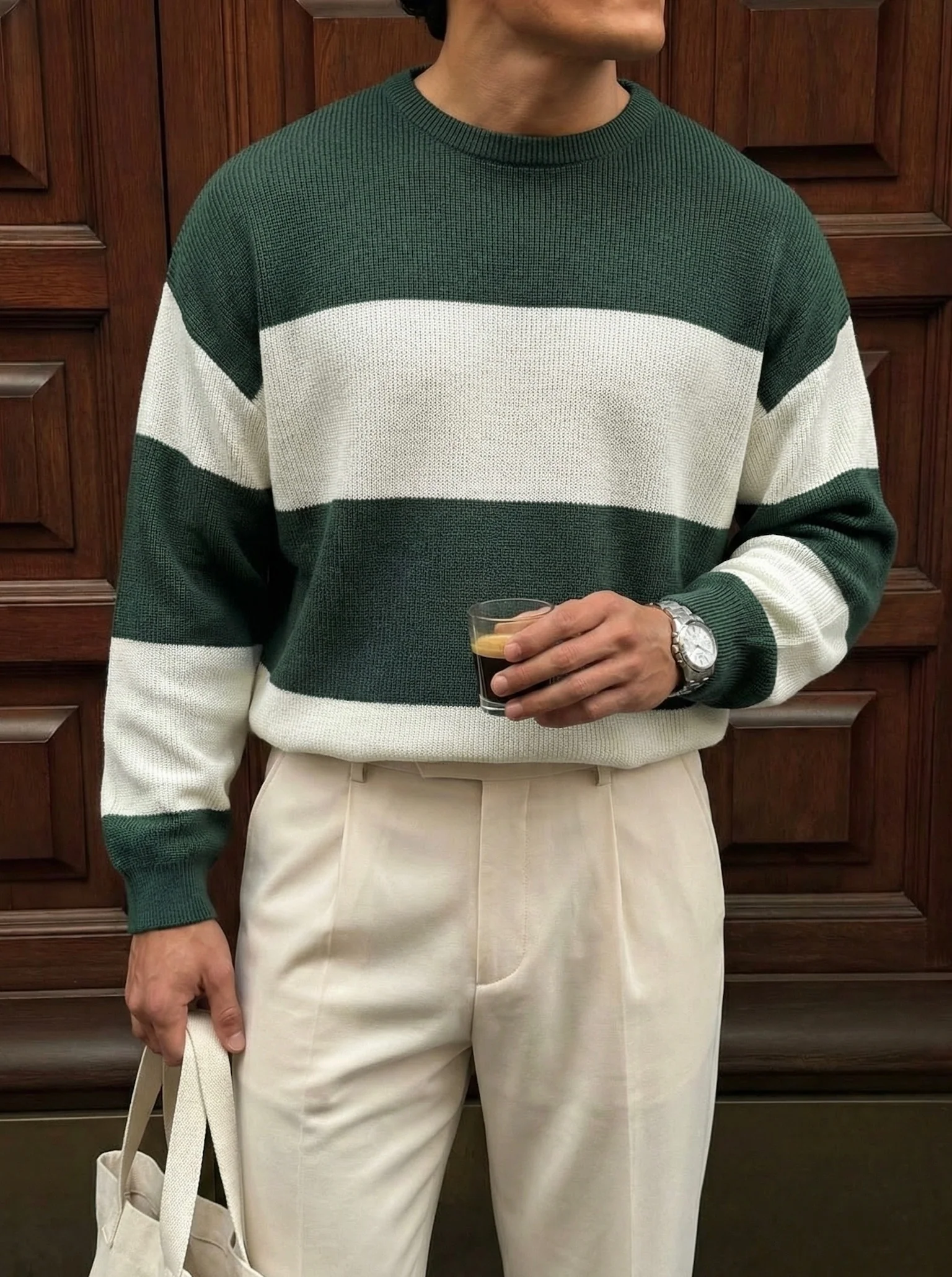 Loose Fit Strip Knit Sweater - Petrol - Image 3
