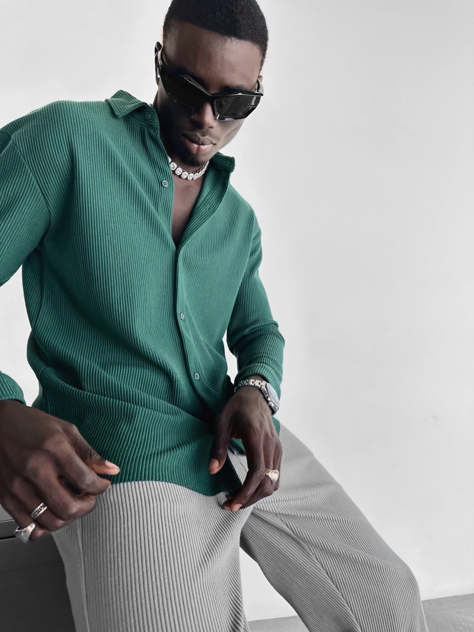 Oversize Cord Shirt - Green - Image 3