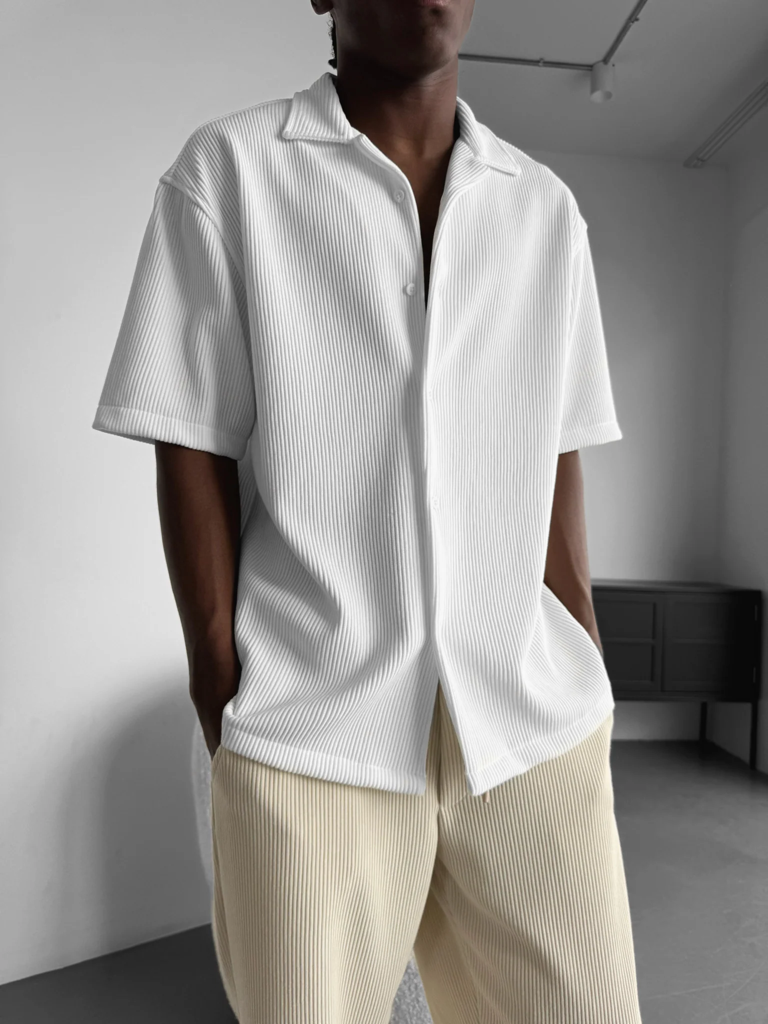 Oversize Cord Shirt - White - Image 3