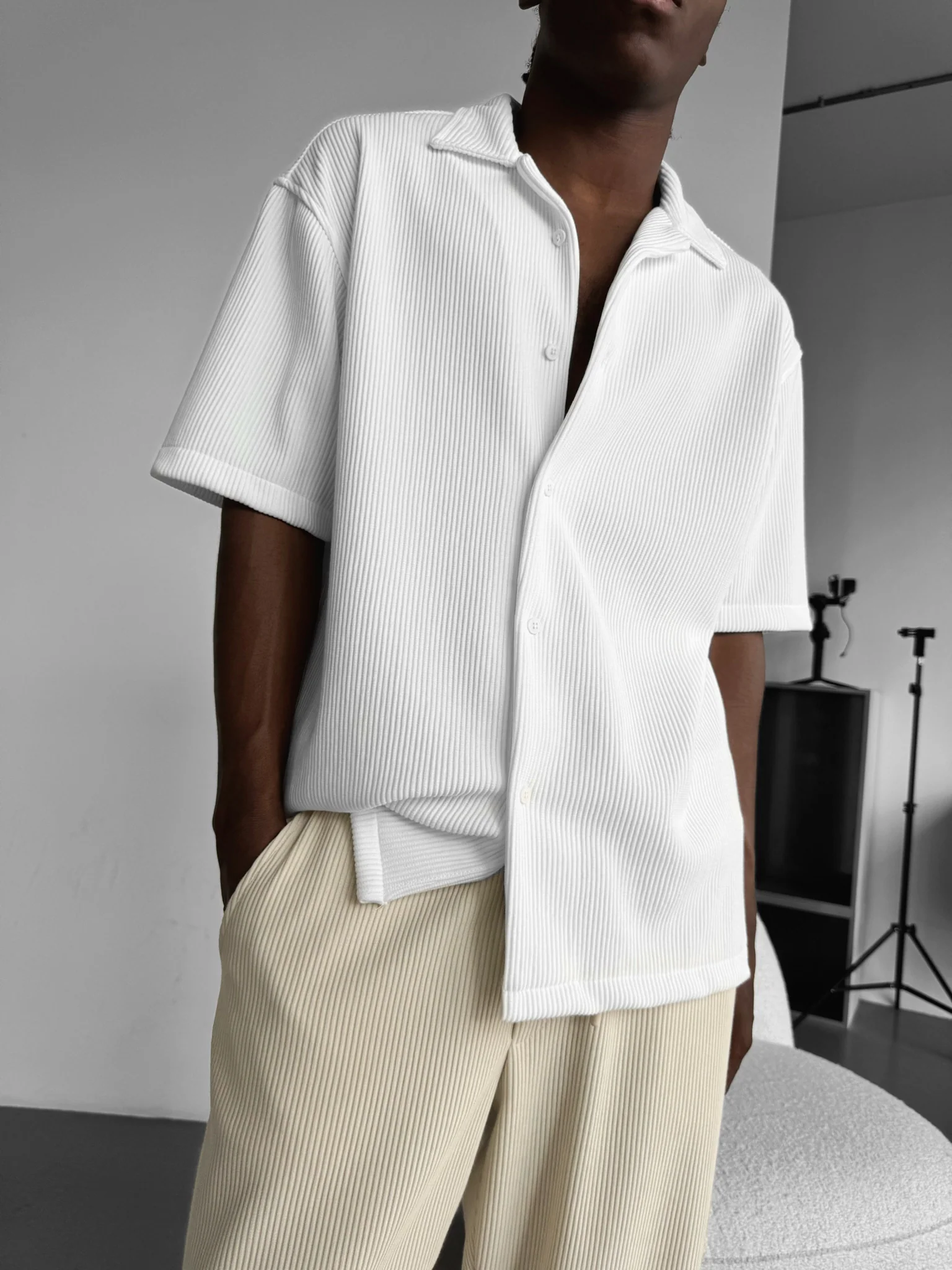 Oversize Cord Shirt - White - Image 6