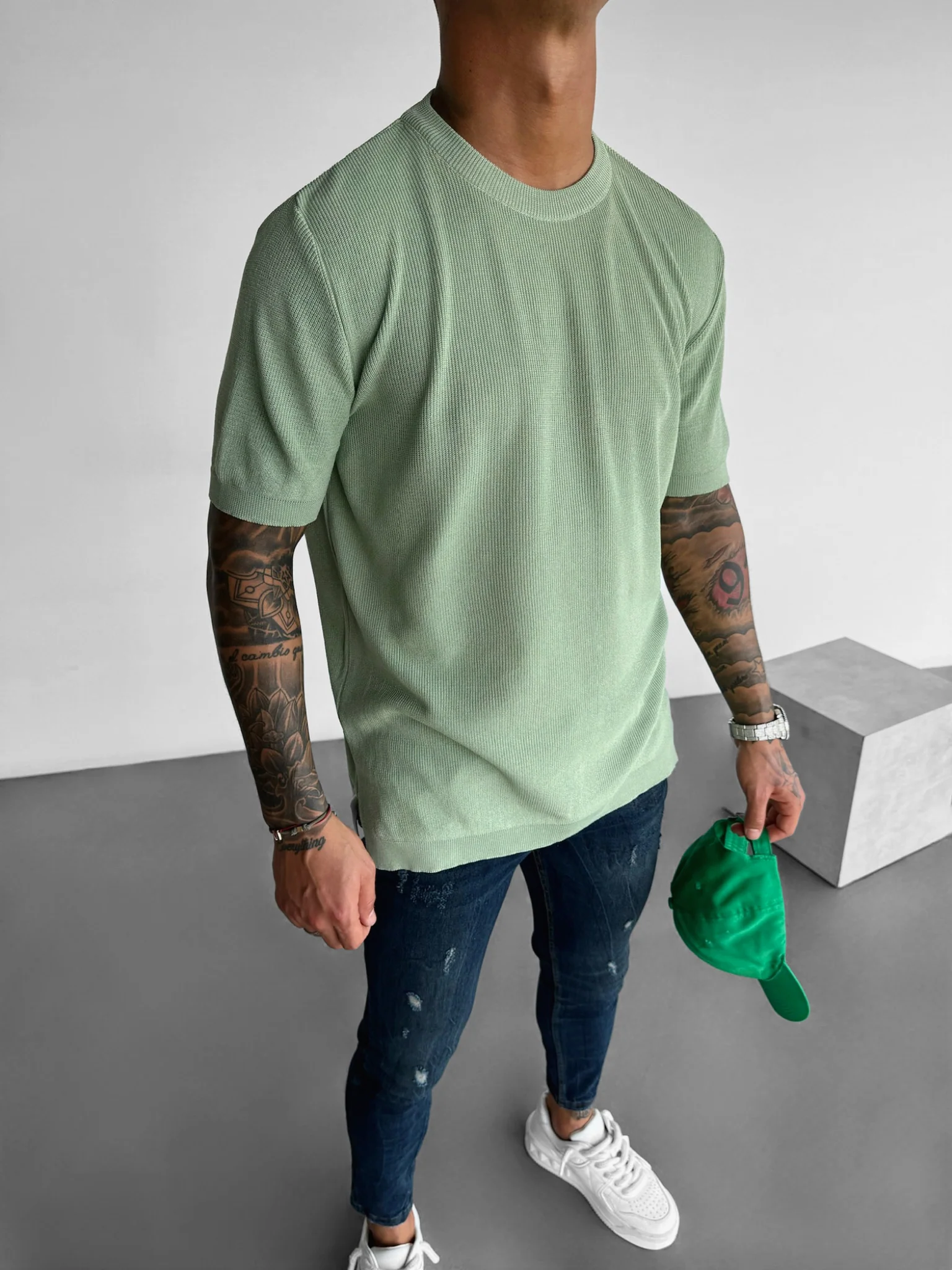 Oversize Knit T-Shirt - Green - Image 3