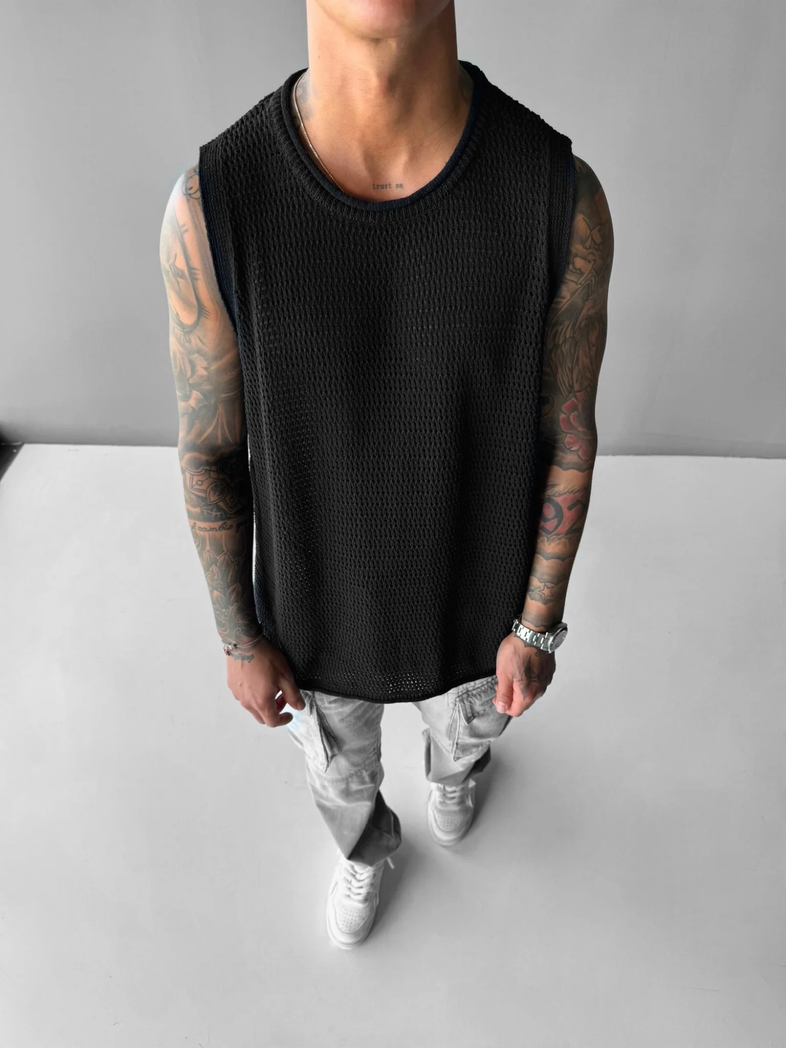 Oversize Textured Tanktop - Black - Image 3