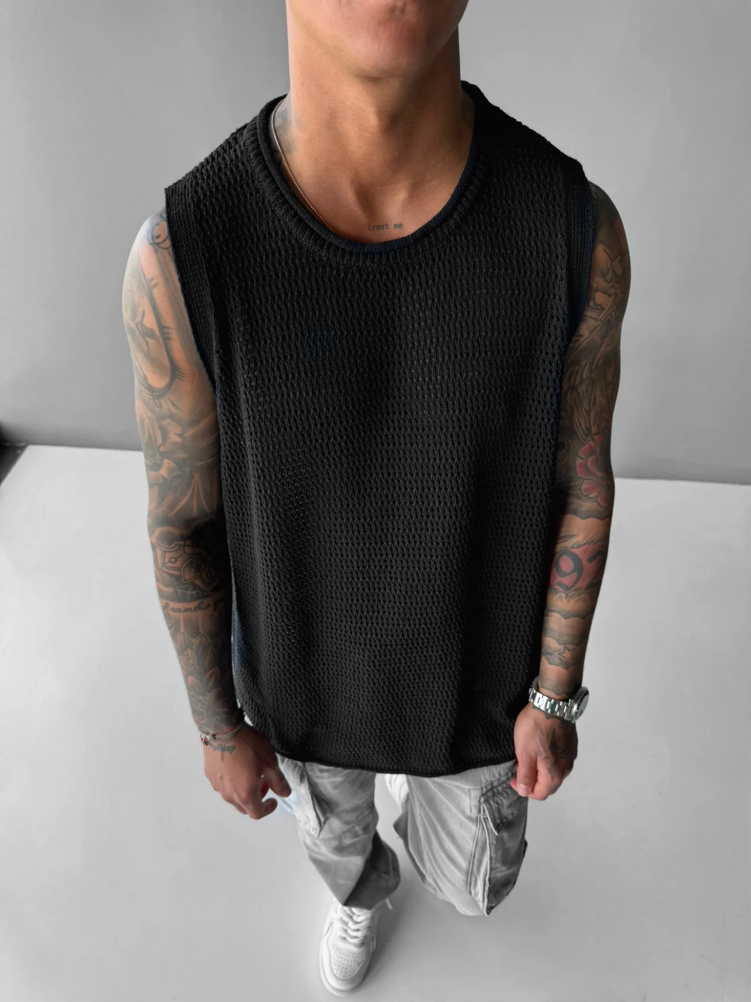 Oversize Textured Tanktop - Black - Image 4