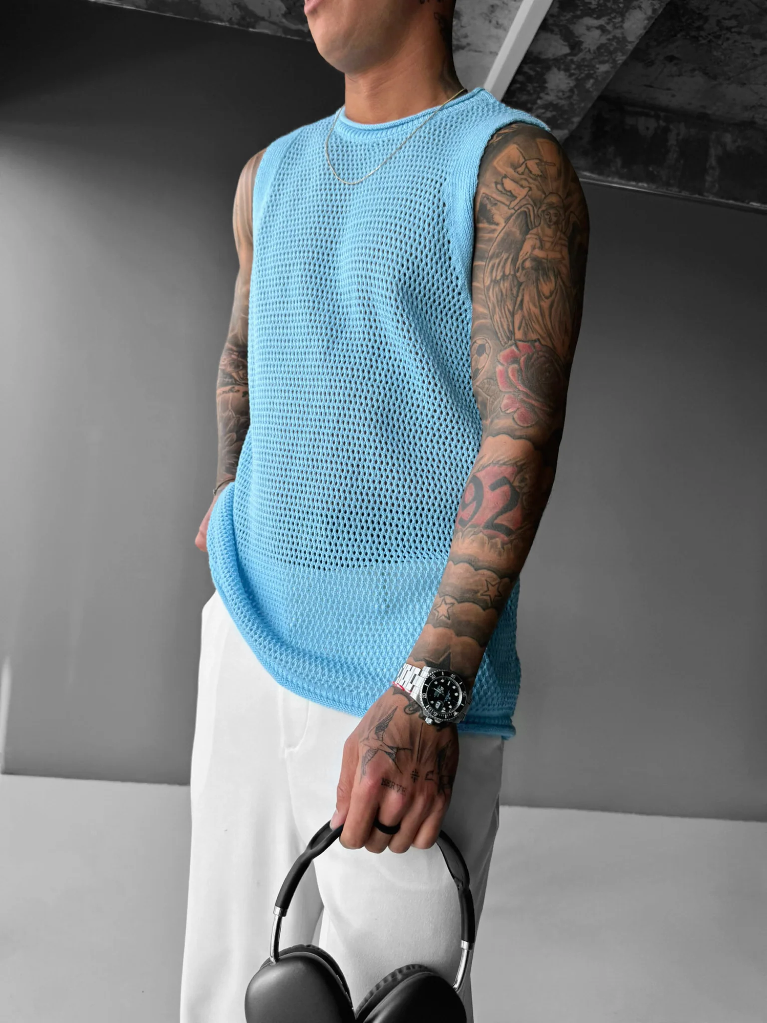 Oversize Textured Tanktop - Blue - Image 3