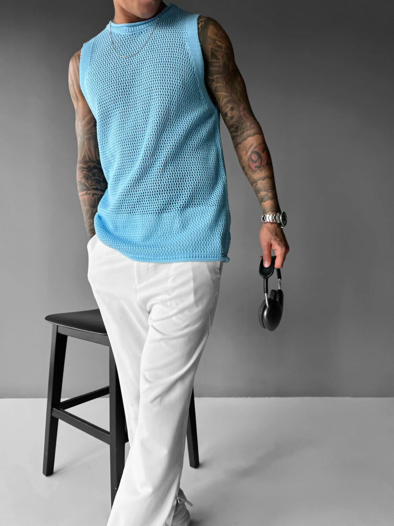 Oversize Textured Tanktop - Blue - Image 4