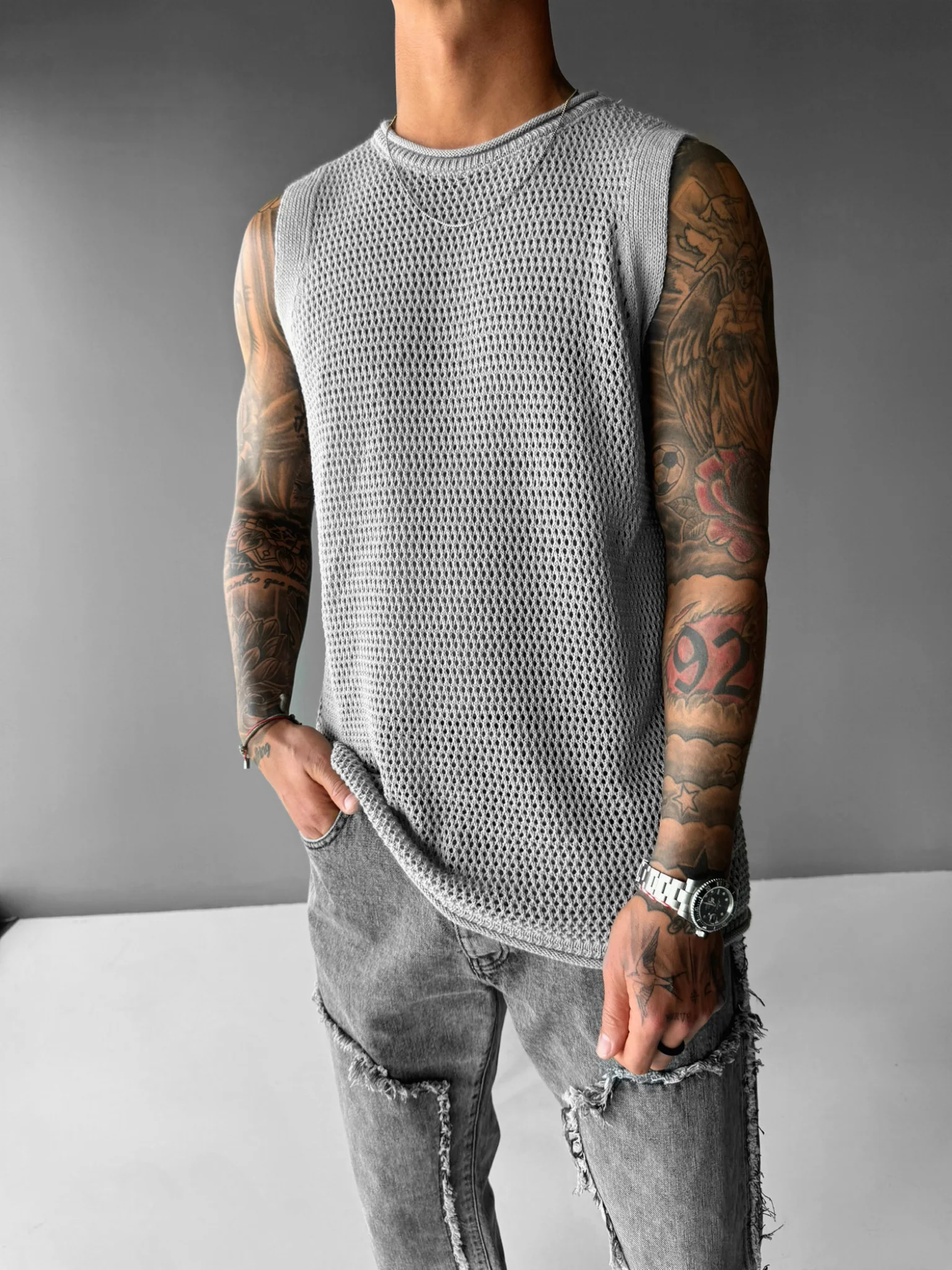 Oversize Textured Tanktop - Grey - Image 3