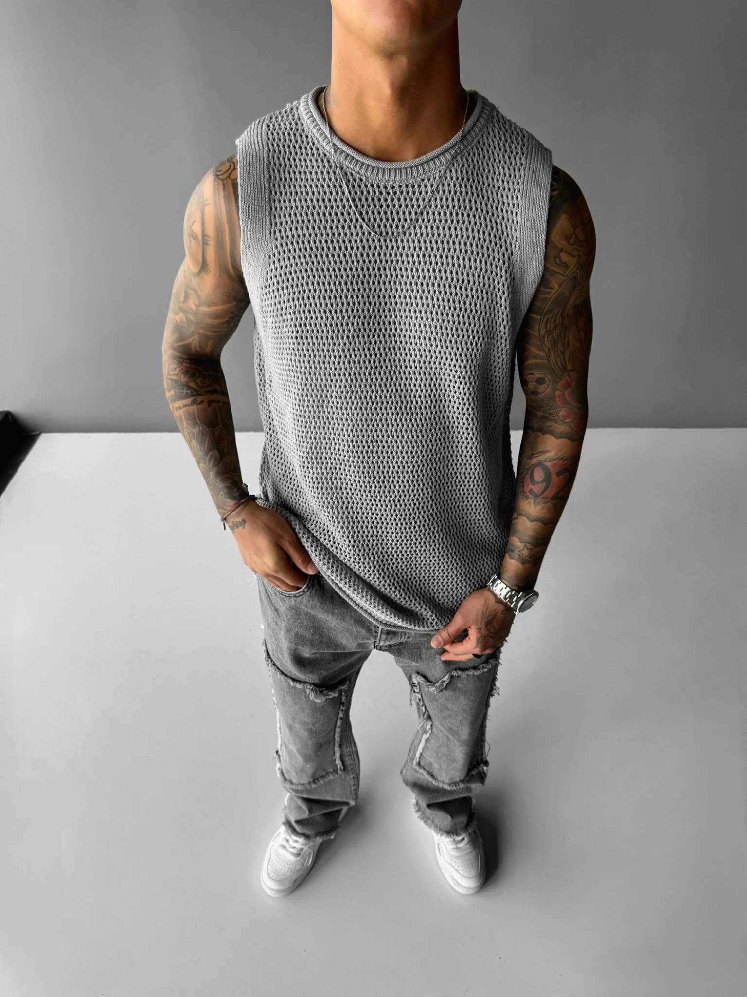 Oversize Textured Tanktop - Grey - Image 4
