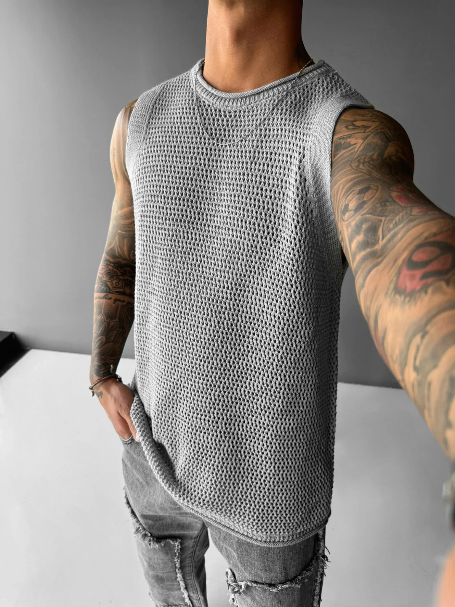 Oversize Textured Tanktop - Grey - Image 5