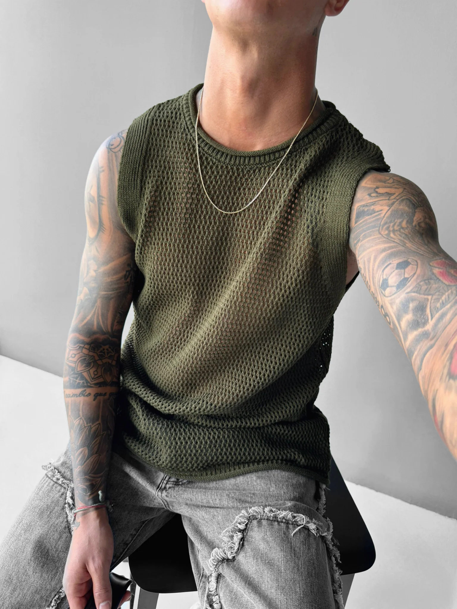 Oversize Textured Tanktop - Khaki - Image 3