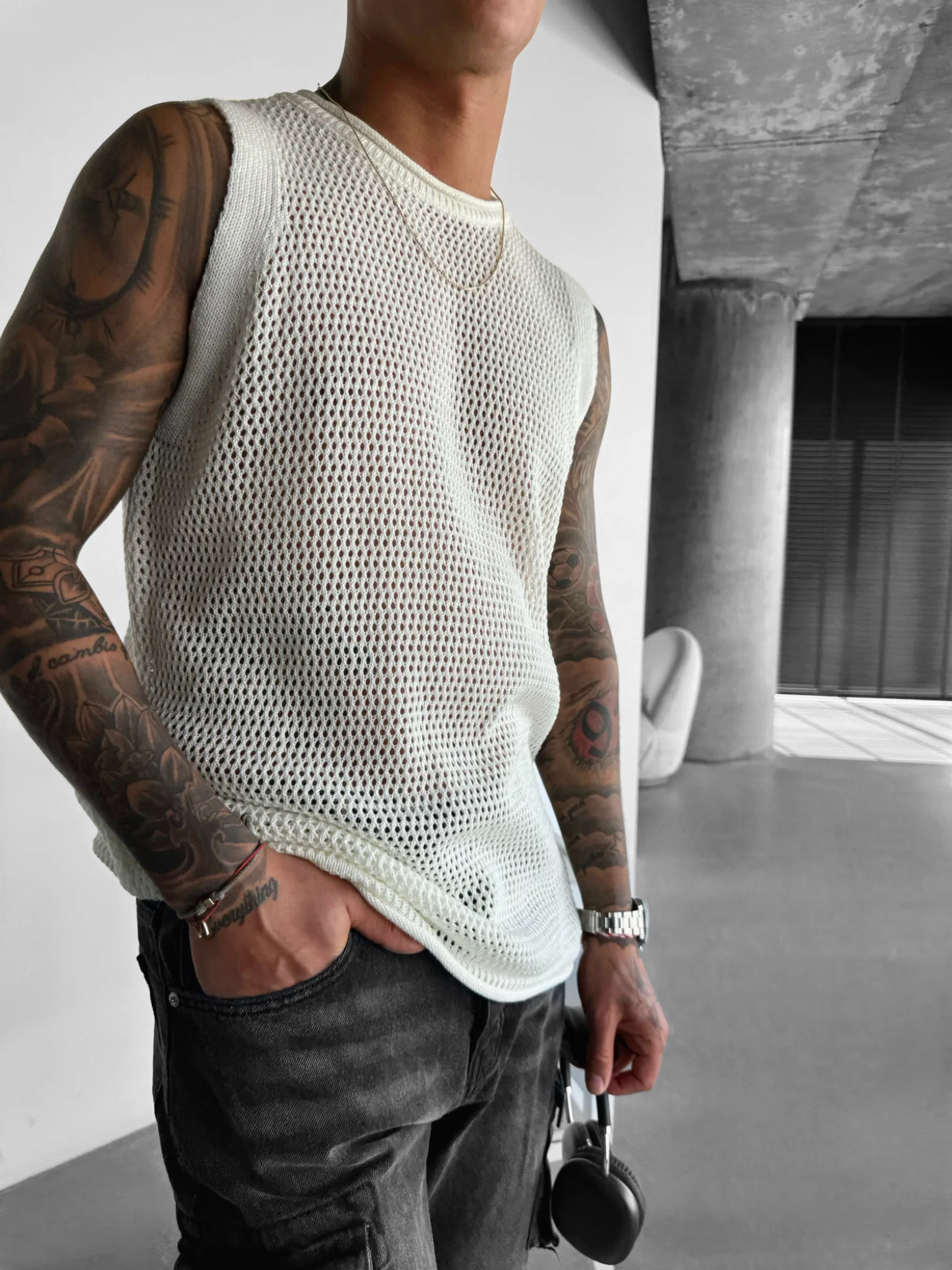 Oversize Textured Tanktop - White - Image 3