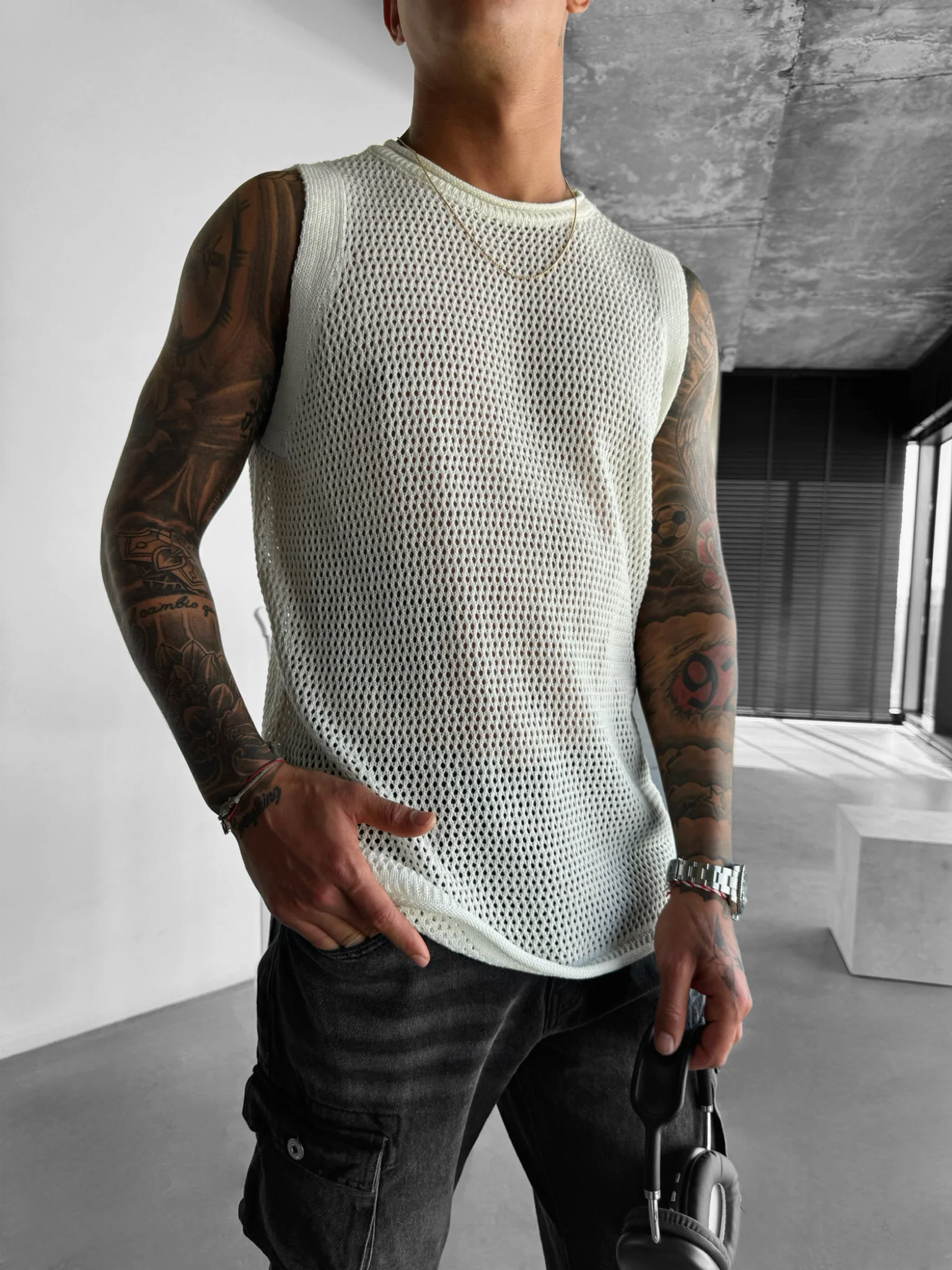 Oversize Textured Tanktop - White - Image 4