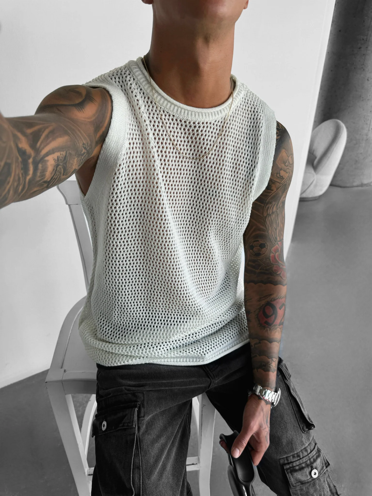 Oversize Textured Tanktop - White - Image 5