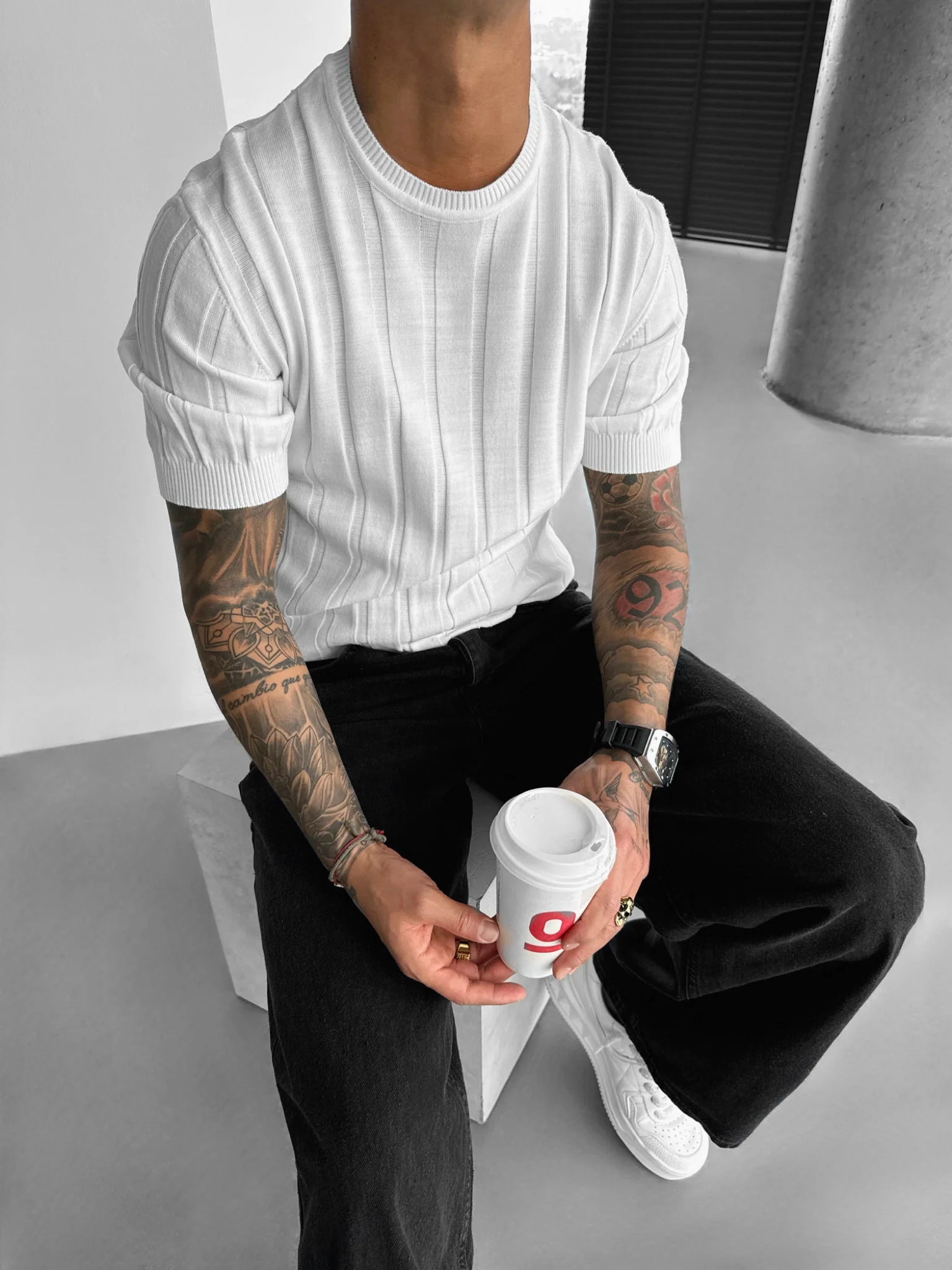 Regular Fit Knit Lines T-shirt - White - Image 3