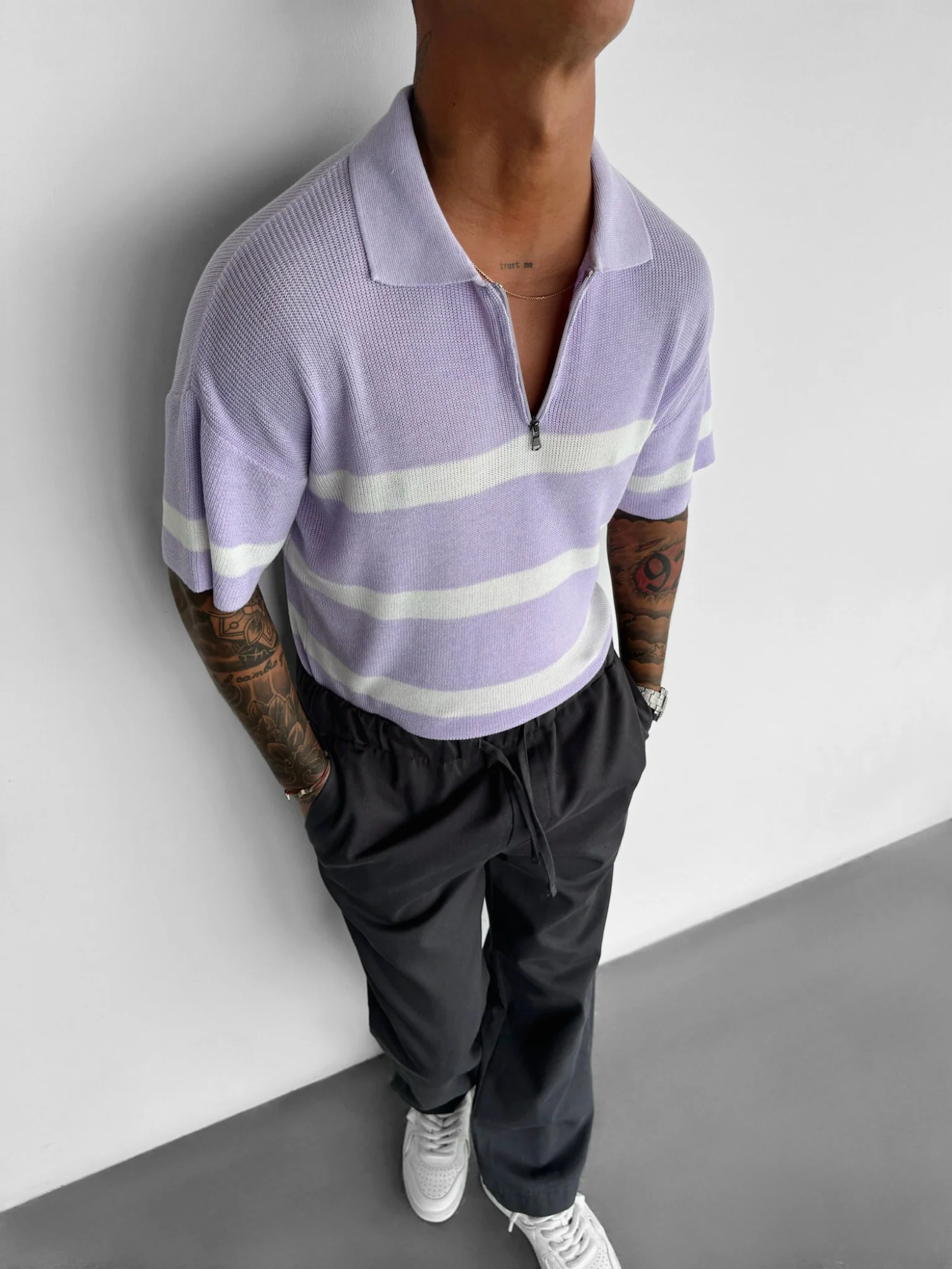 Regular Knit Zipper T-shirt - Lila - Image 4